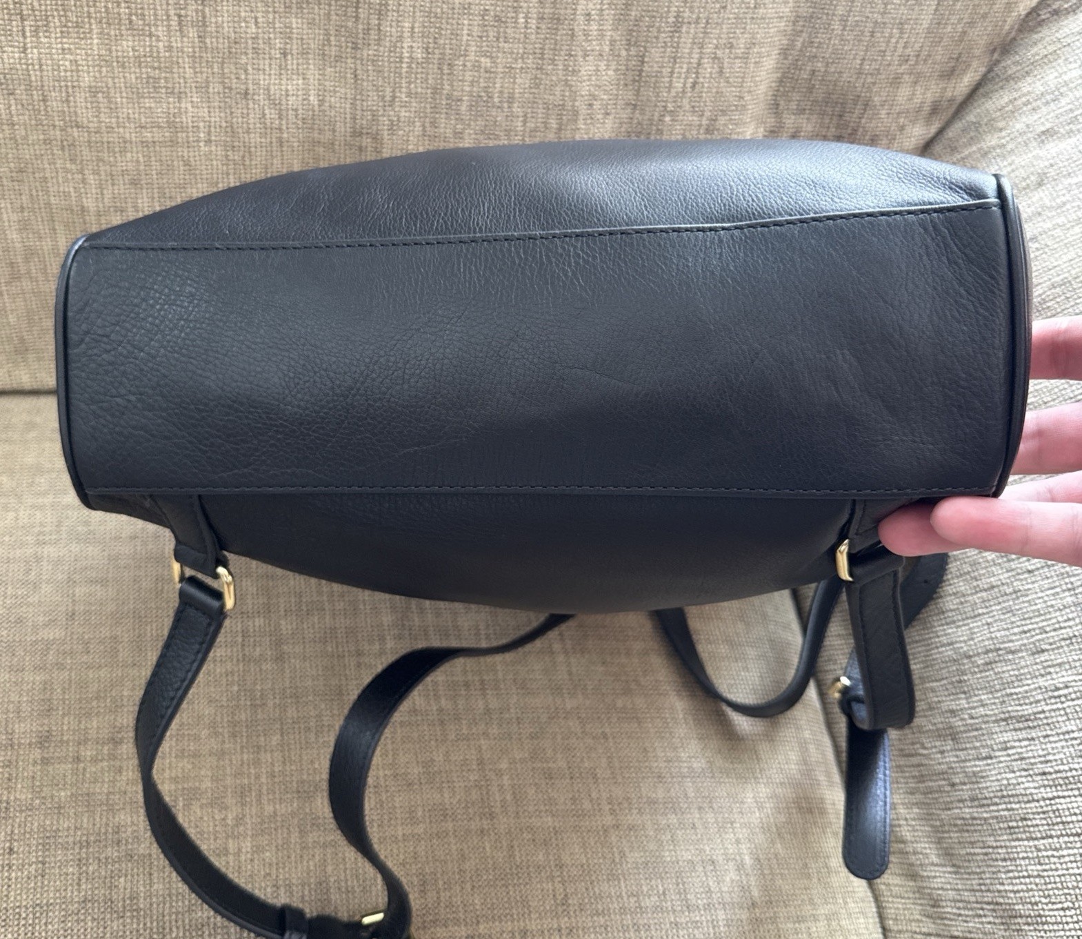 Mark and Graham Elisabetta Black Pebbled Leather Backpack Bamboo Turn Lock Large