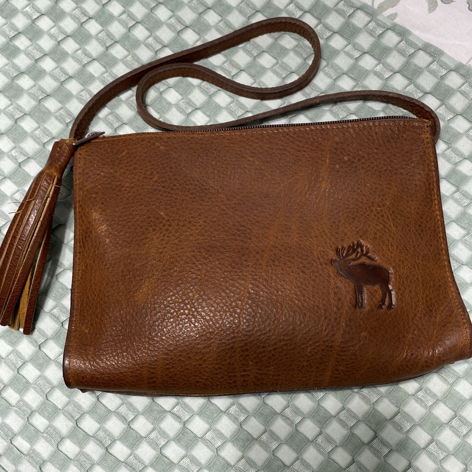Two Bar West Pebbled Brown Leather Purse Handbag Excellent!