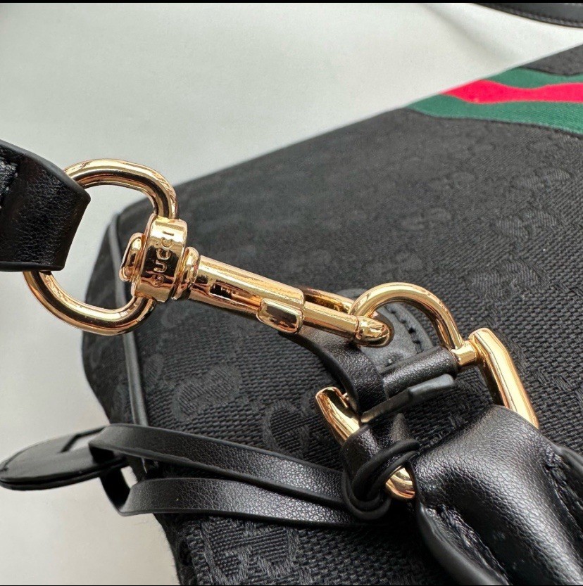 Gucci GG Pattern Web Stripe Top Handle Bag w/ Detachable Strap Flap Gold