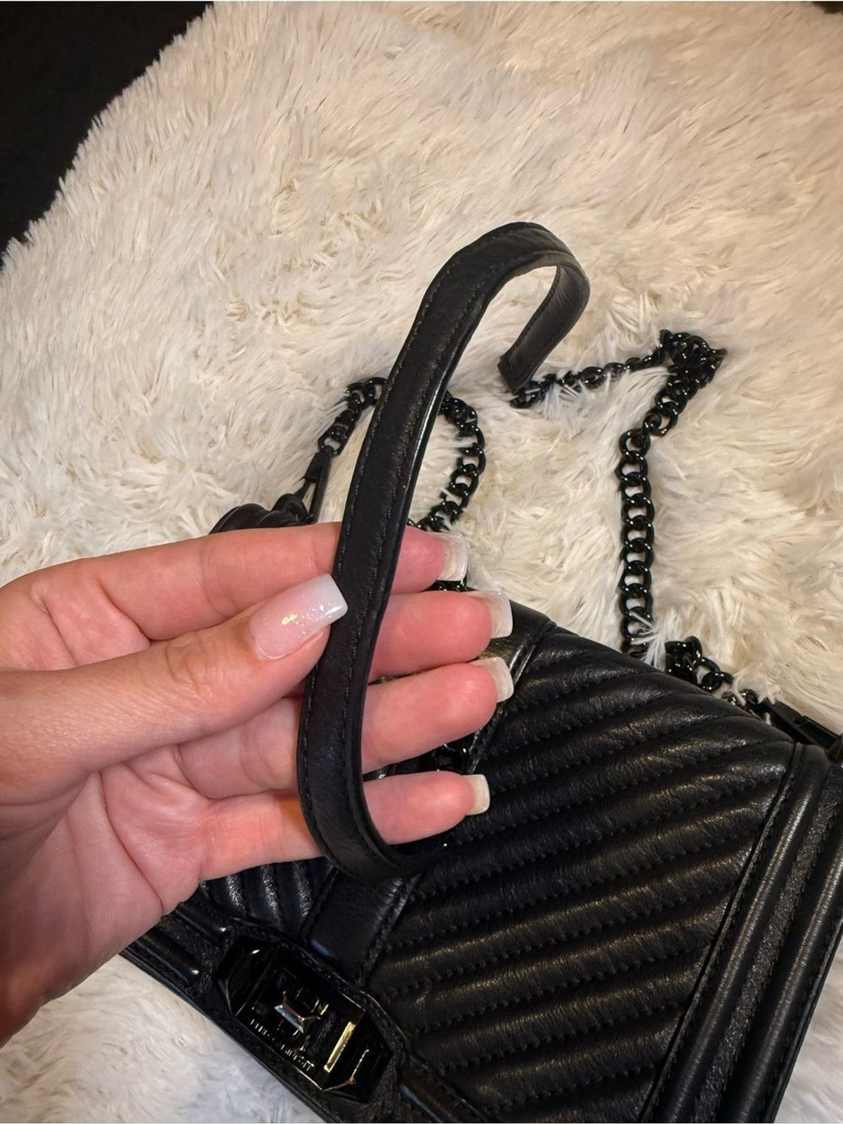 Rebecca Minkoff Black Chevron Quilted Love Crossbody Leather Chain Turnlock Zip