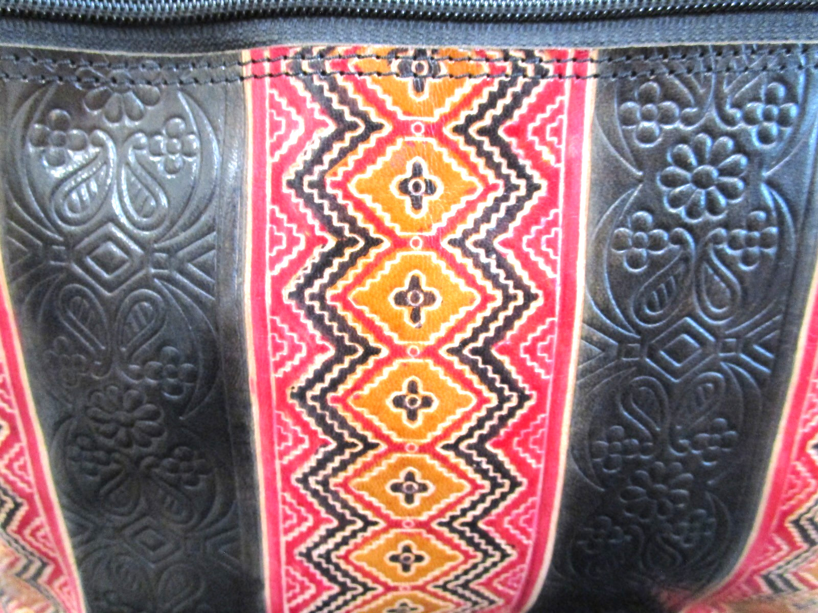 Large Artisan Made In India Multicolor Embossed Leather Shoulder Tote Handbag