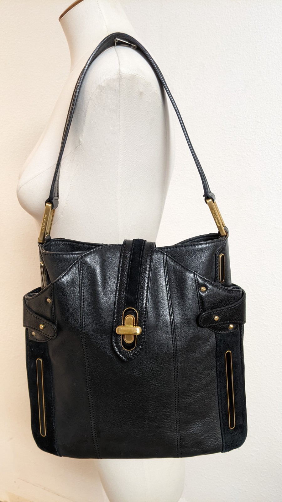 Jill Stuart Black Pebbled Leather & Suede Shoulder Handbag/Purse GORGEOUS!