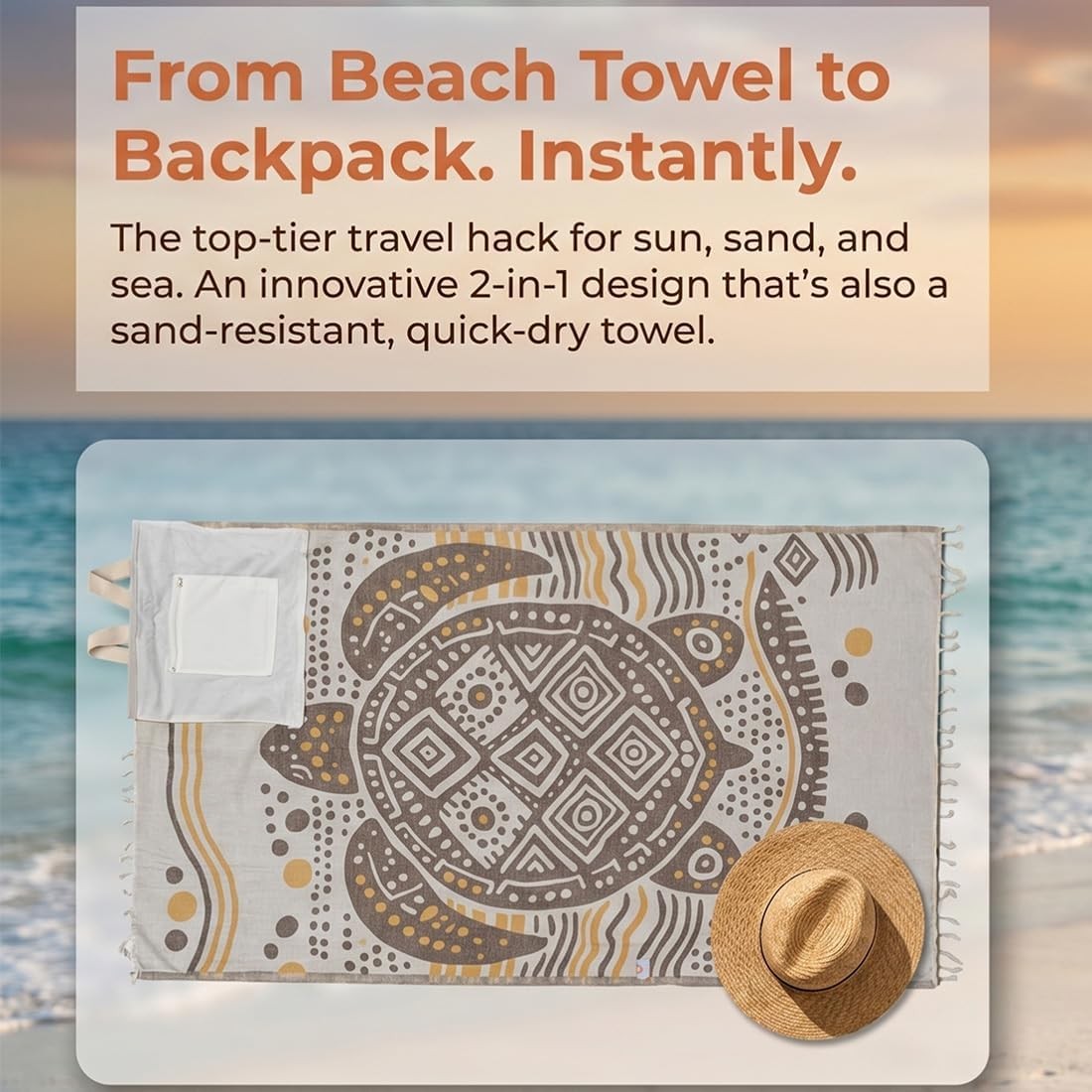 2026 New 2 In 1 Convertible Towel Bag Backpack – Oversized Sand Free Microfiber