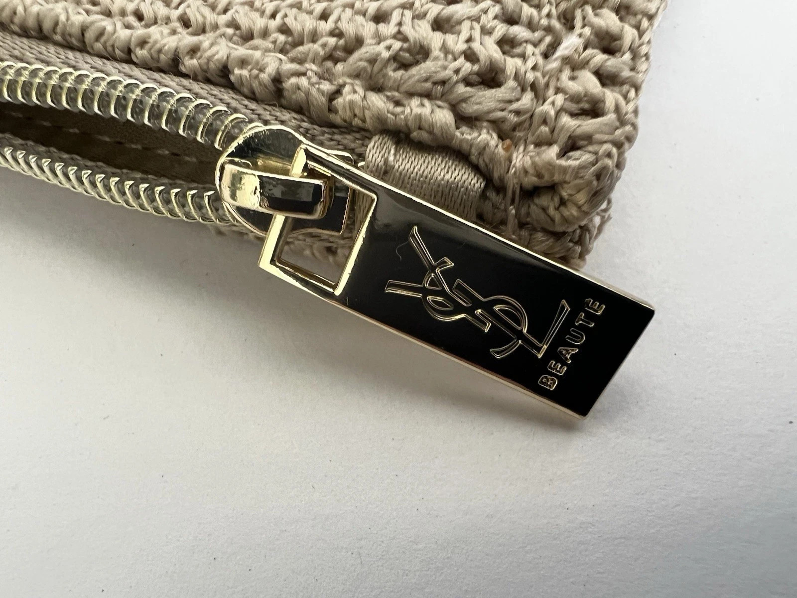 Yves Saint Laurent YSL Beaute flat Pouch woven beige travel Case toiletry Bag