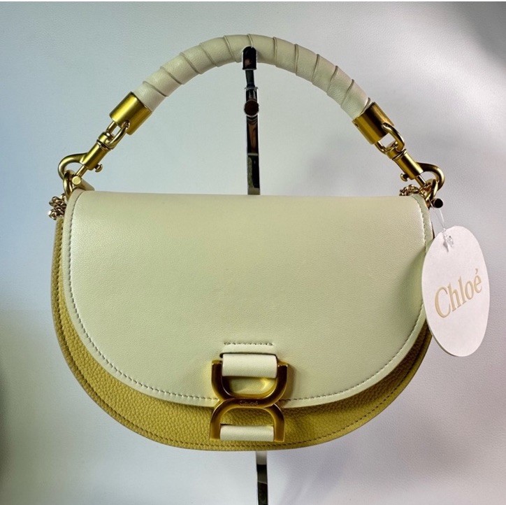 NEW Chloe Marcie Chain Flap Calf Leather & Suede White/Cream/Gold