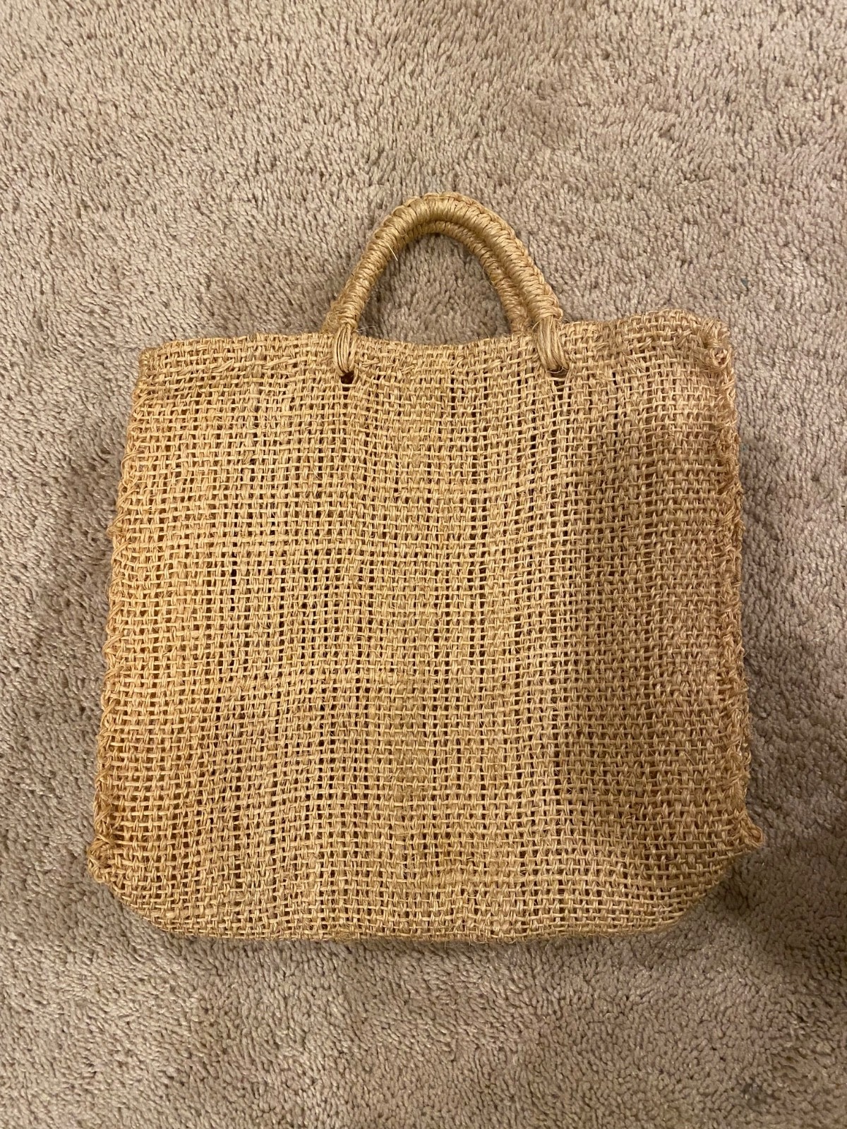 Traditional Mexican Handmade Artisanal Plastic Woven Handbag, Beige Color