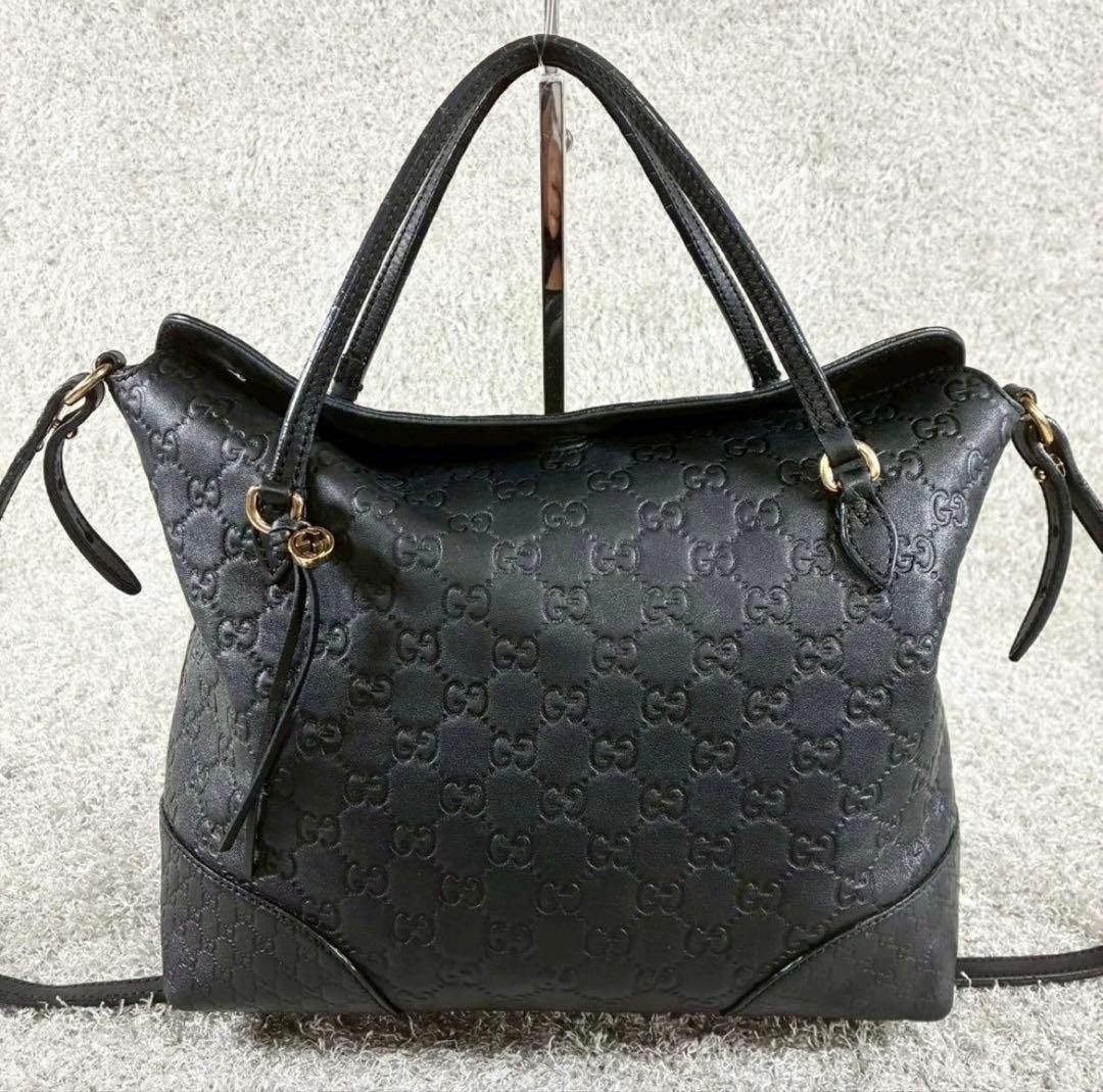 GUCCI 353120 Guccissima Bree Leather 2Way Crossbody Shoulder Bag Black Auth
