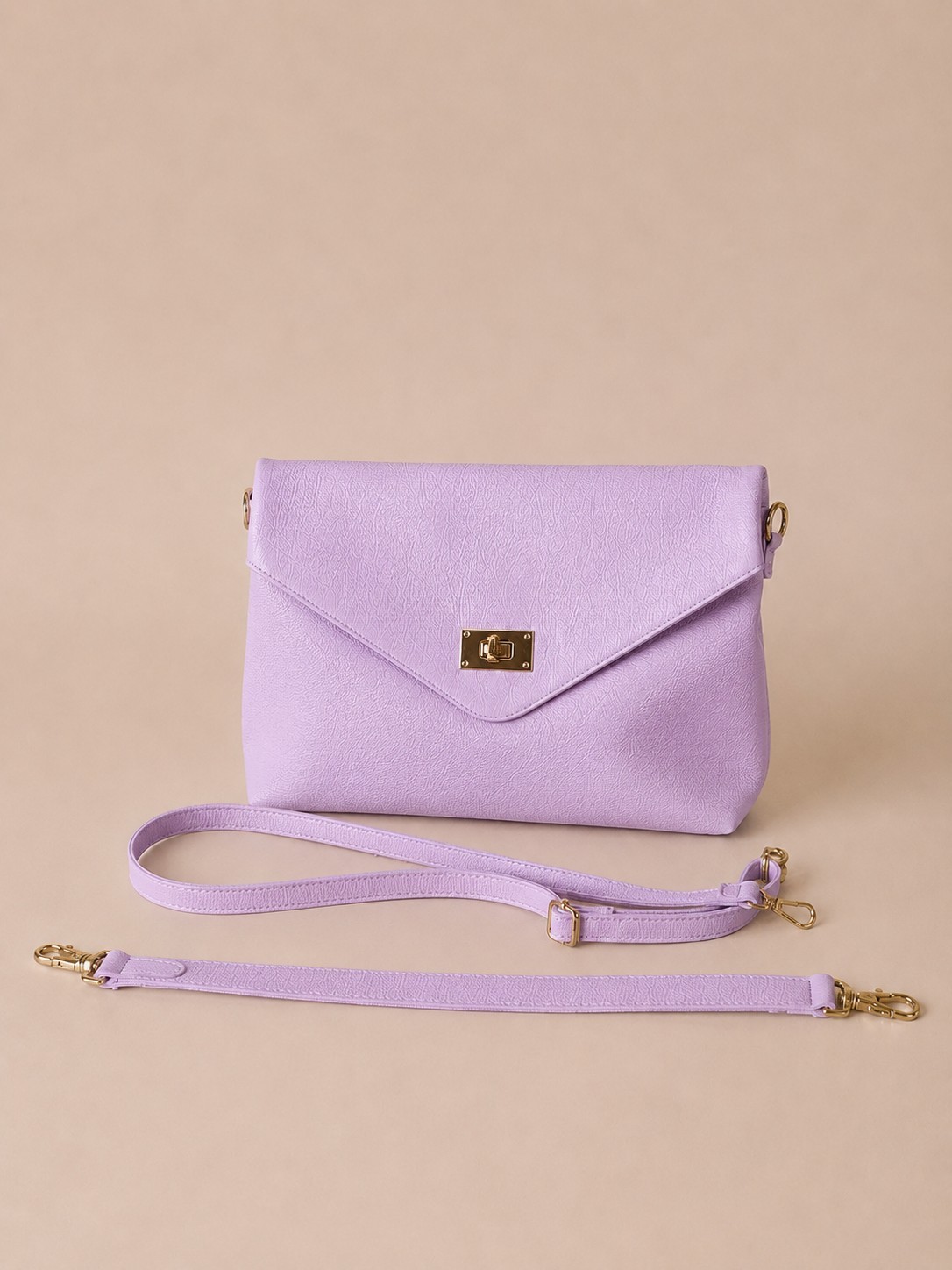 Lilac Italian Leather Shoulder Bag, Envelope Crossbody Purse, Pebbled Leather