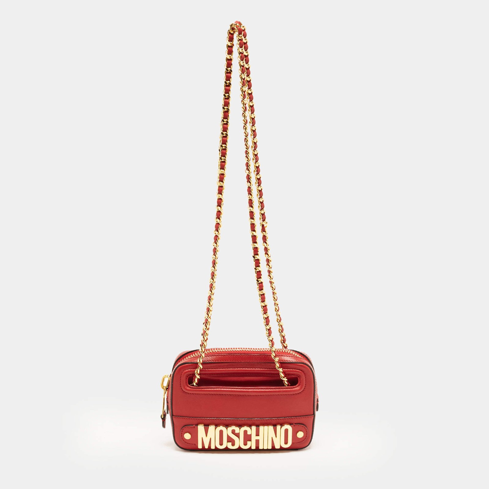 Moschino Classic Logo Red Leather Camera Bag