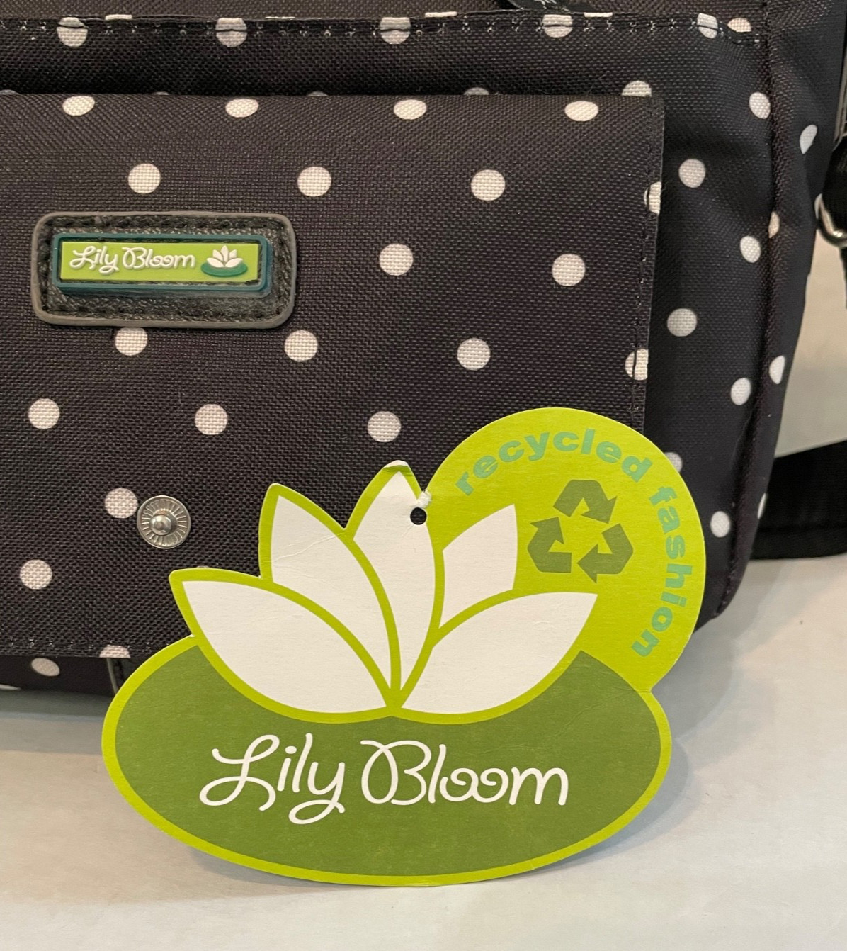 Lily Bloom Cristina Crossbody Bag Black White Polka Dot Recycled Fabric New