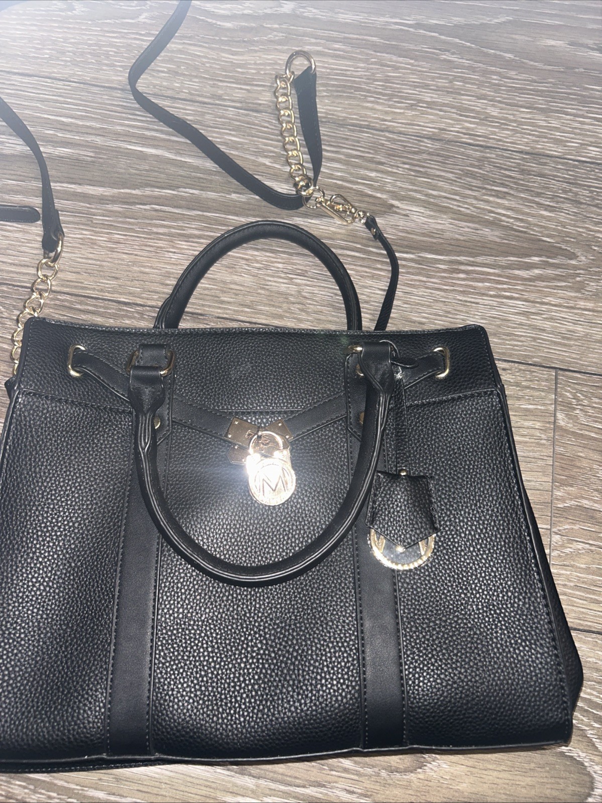 Mia K Collection Faux Leather Purse New – Black with Gold Hardware And Wallet