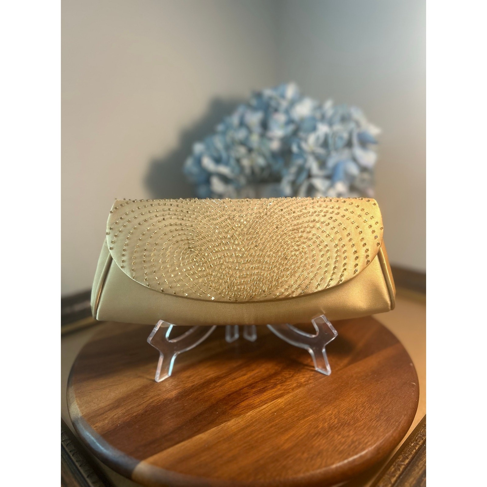 Gold Beaded Flap Clutch Evening Bag