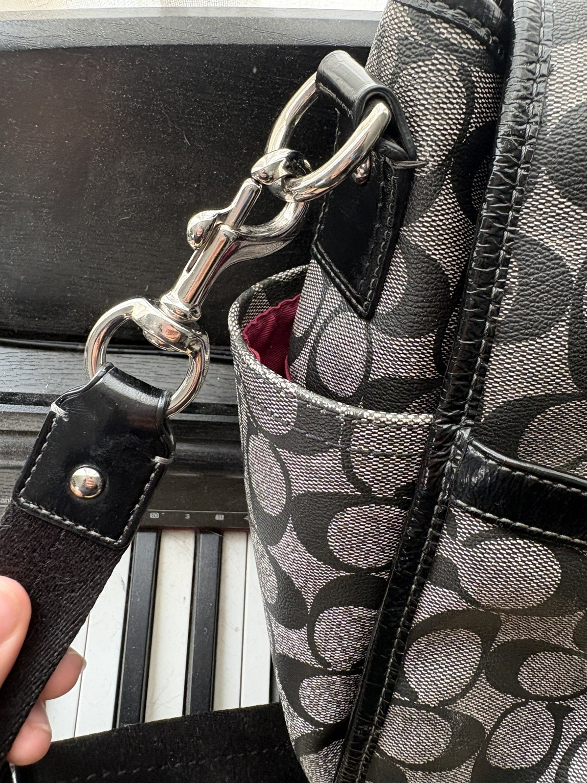 COACH Signature Diaper Baby Bag Laptop Large Tote Purse Crossbody Black & Gray