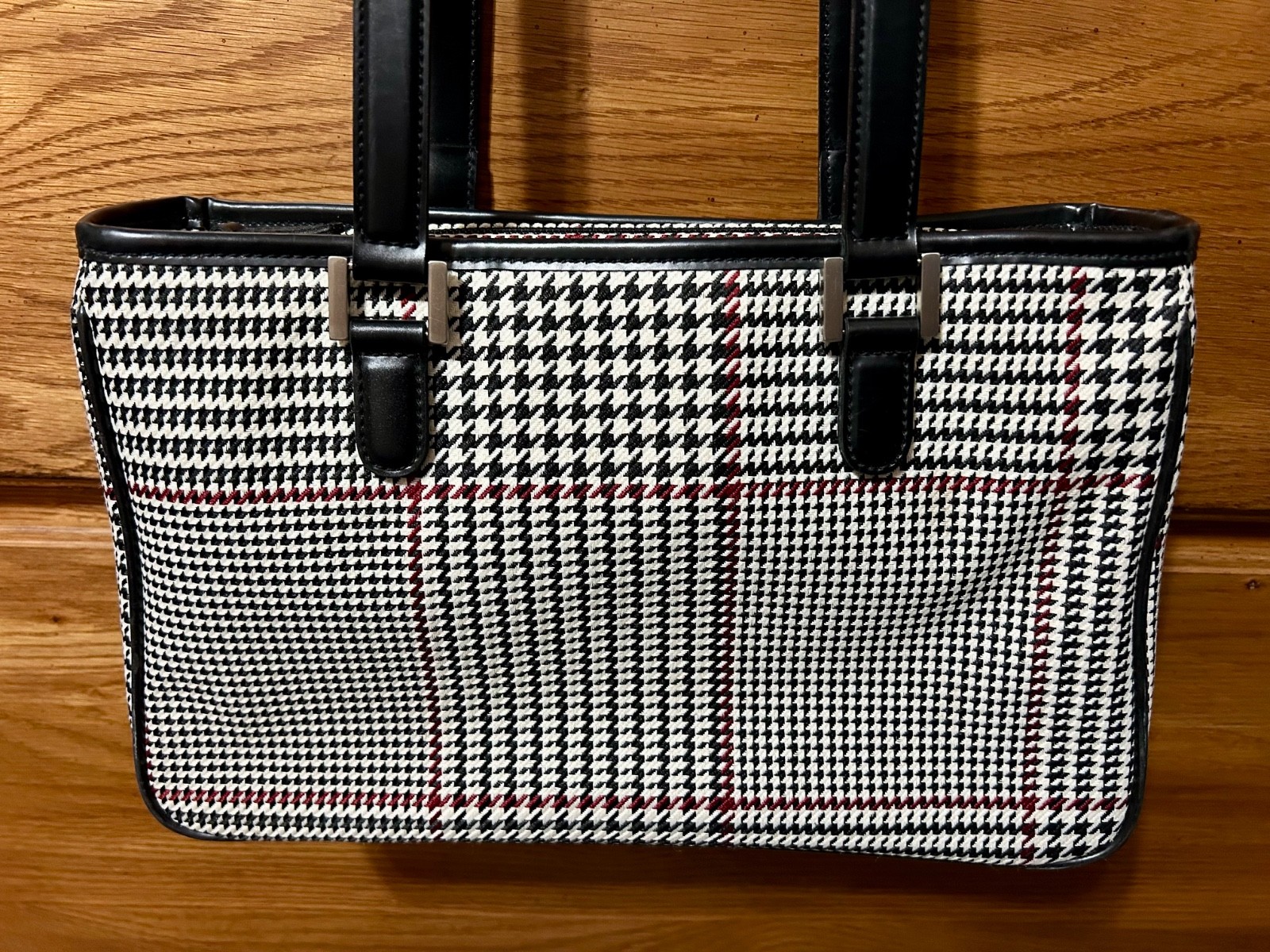 Lauren Ralph Lauren Houndstooth Shoulder Bag Black White Red Purse Fall Classic
