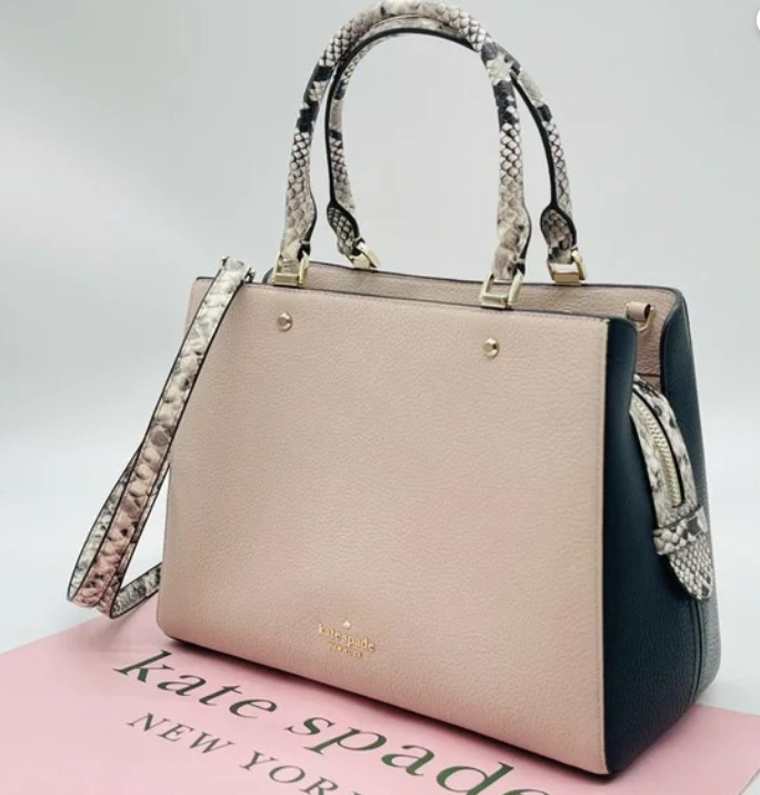 Kate Spade Leila Mixed Material Triple Compartment Satchel Parchment Multi Snake