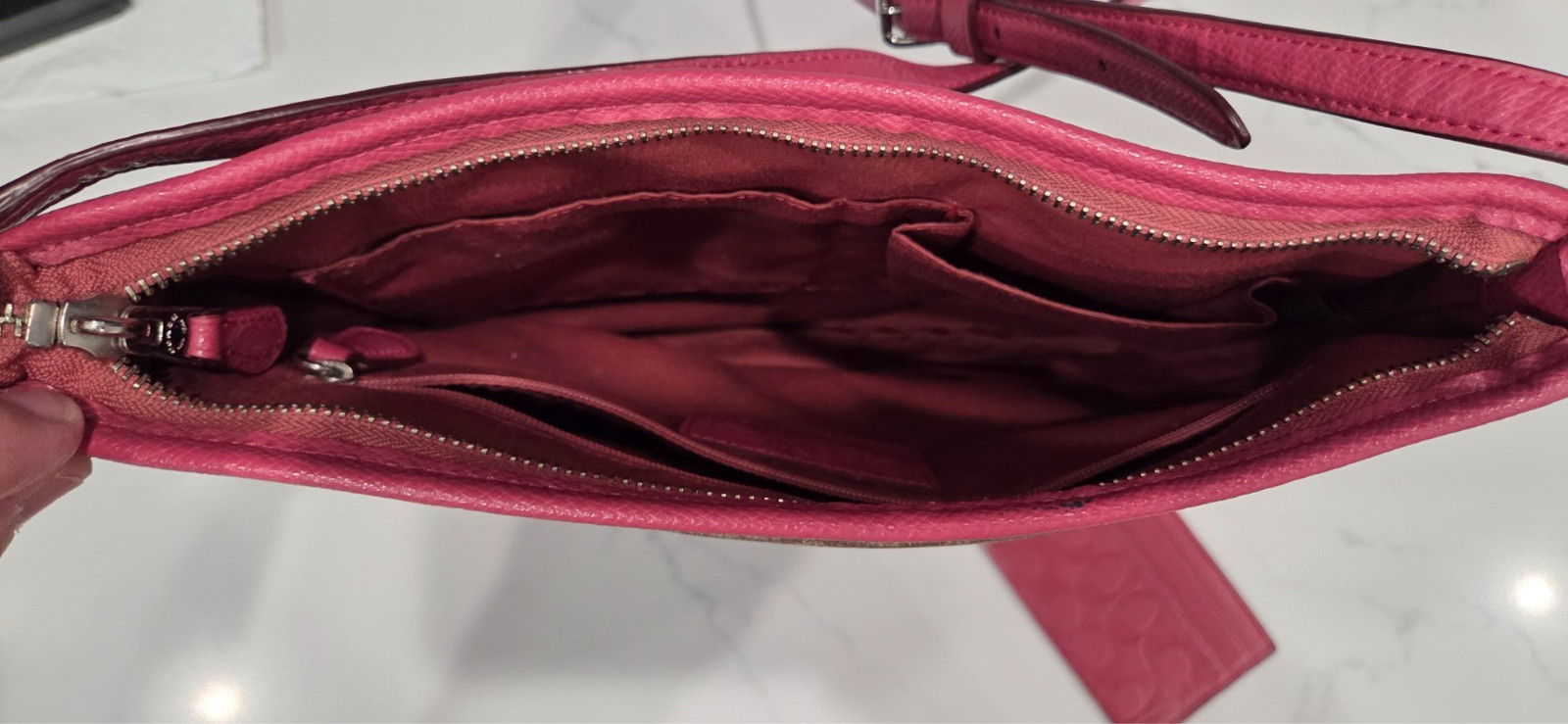 Coach Signature File Crossbody Bag Khaki Pink Canvas Leather Trim Adjustable