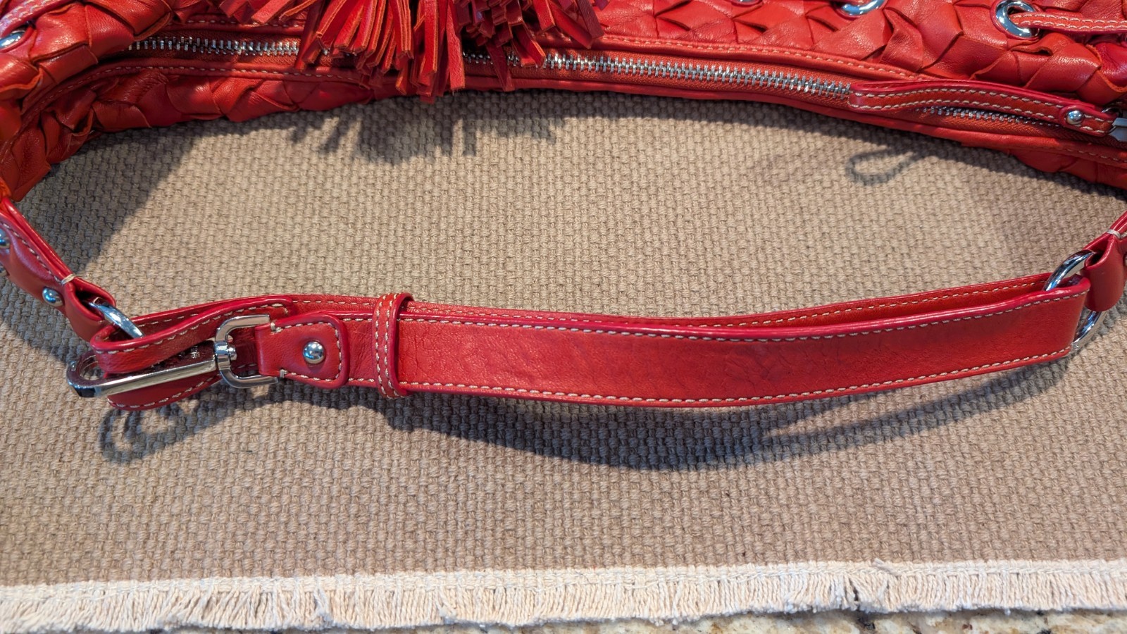 Rafe New York Red Leather Braided Hobo Style Handbag With Dust Bag