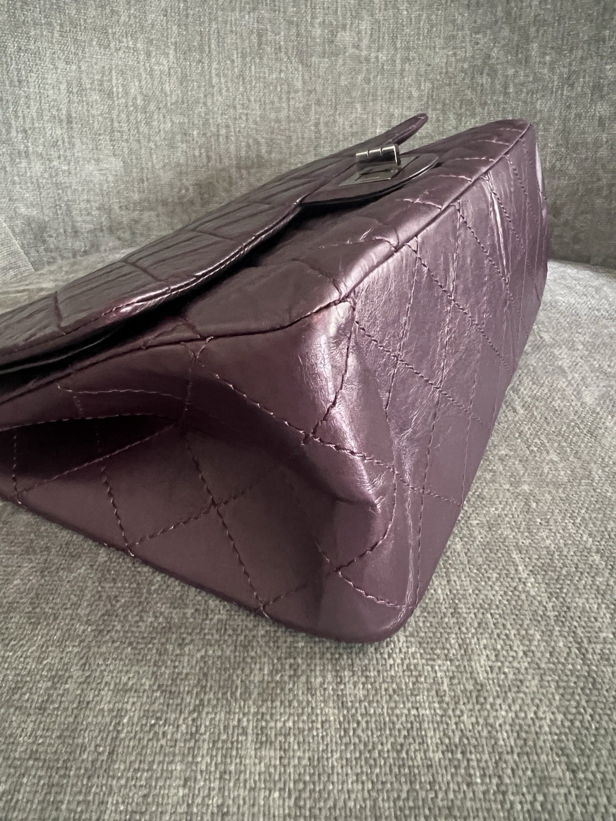 Chanel Reissue 2.55 Double Flap Bag Aged Calfskin 227 Prune Purple SHW Jumbo