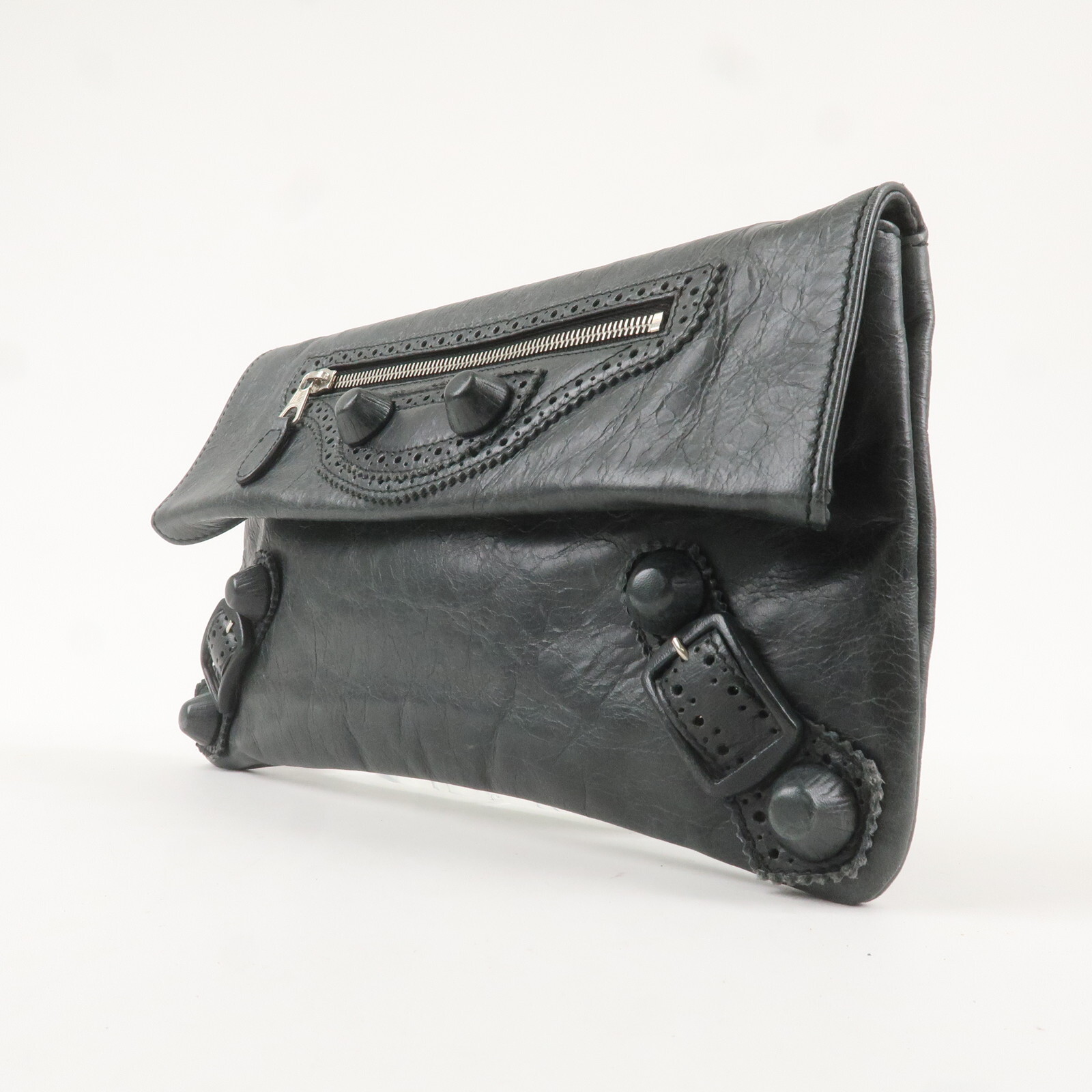BALENCIAGA Giant Envelope Clutch Bag Dark Gray Leather 204534 Auth Used