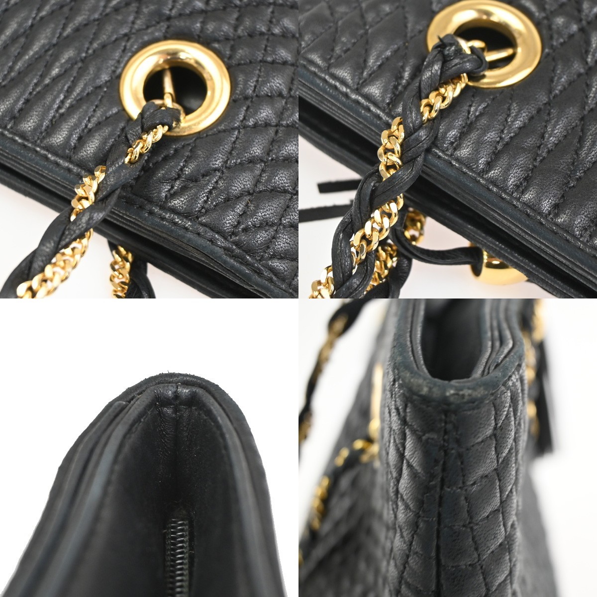 BALLY B Logo Quilted Chain Shoulder Bag Leather Black GHW Switzerland 01CA846
