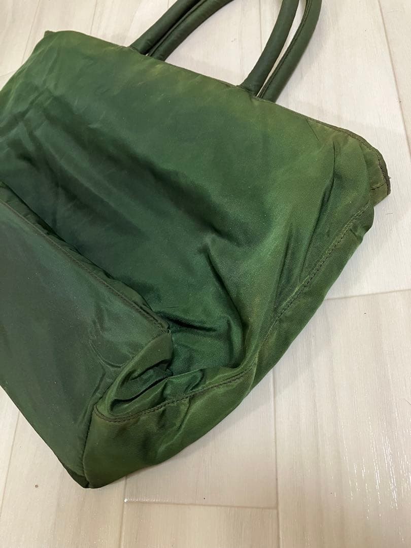 Auth PRADA Tote Bag Handbag Dark Green Triangular Logo Tessuto Nylon Women’s