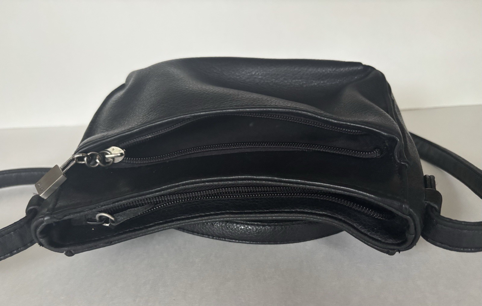 St.John Bay Black Pebbled Crossbody Bag Zip Closure Inner/Outer Pockets