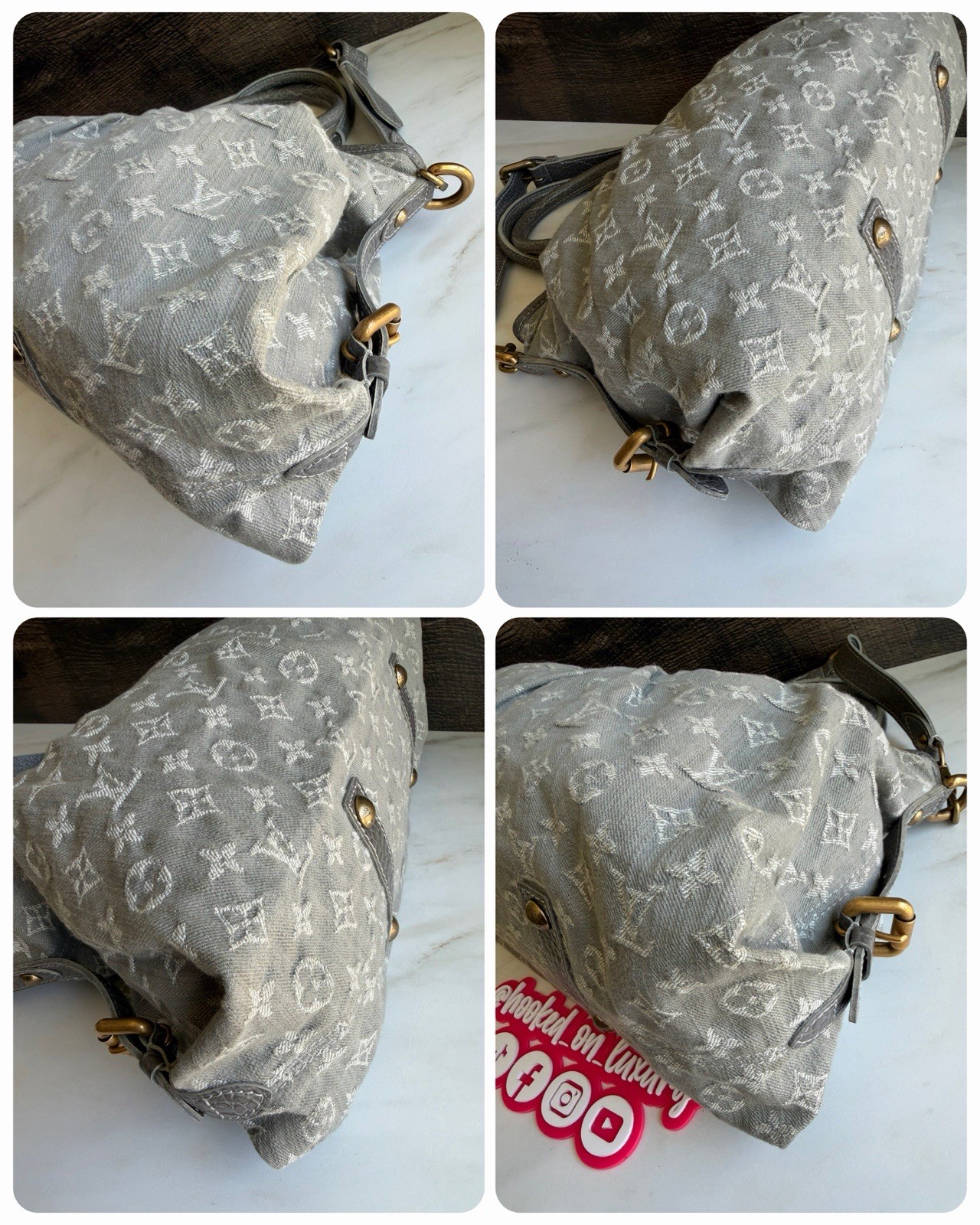 Authentic Louis Vuitton Neo Cabby Gray Denim Two Way Wear Shoulder Tote Handbag