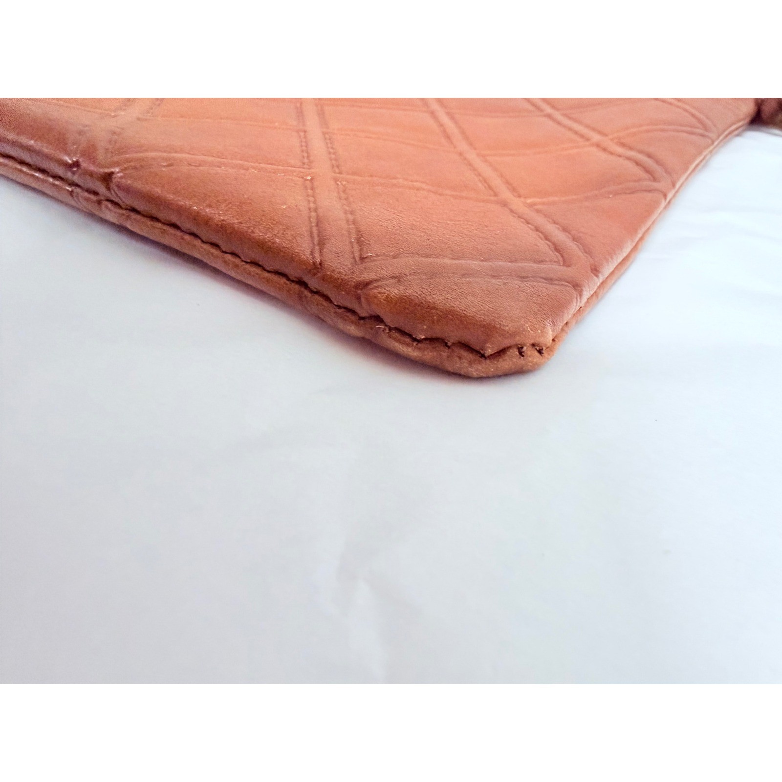 Pratesi Firenze Brown Quilted Leather Wristlet Clutch Bag Made in Italy Cognac