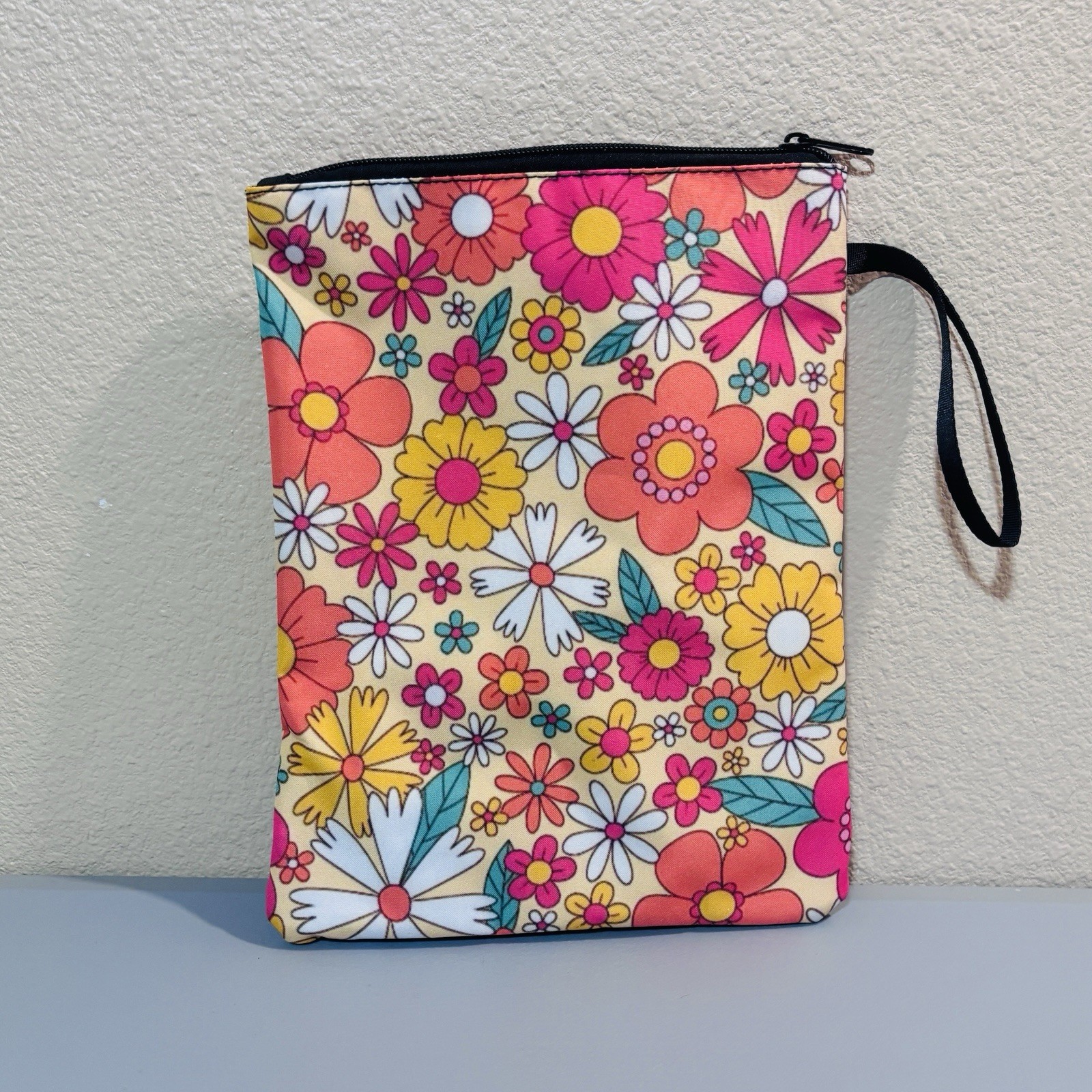 Hippie Wildflower Zip Storage Tablet Pouch W/ Pocket & Strap Groovy 70s Sleeve