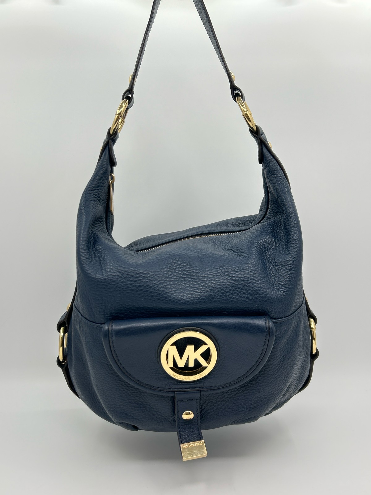 Michael Kors Leather Shoulder Bag Classic Designer Navy Women Purse