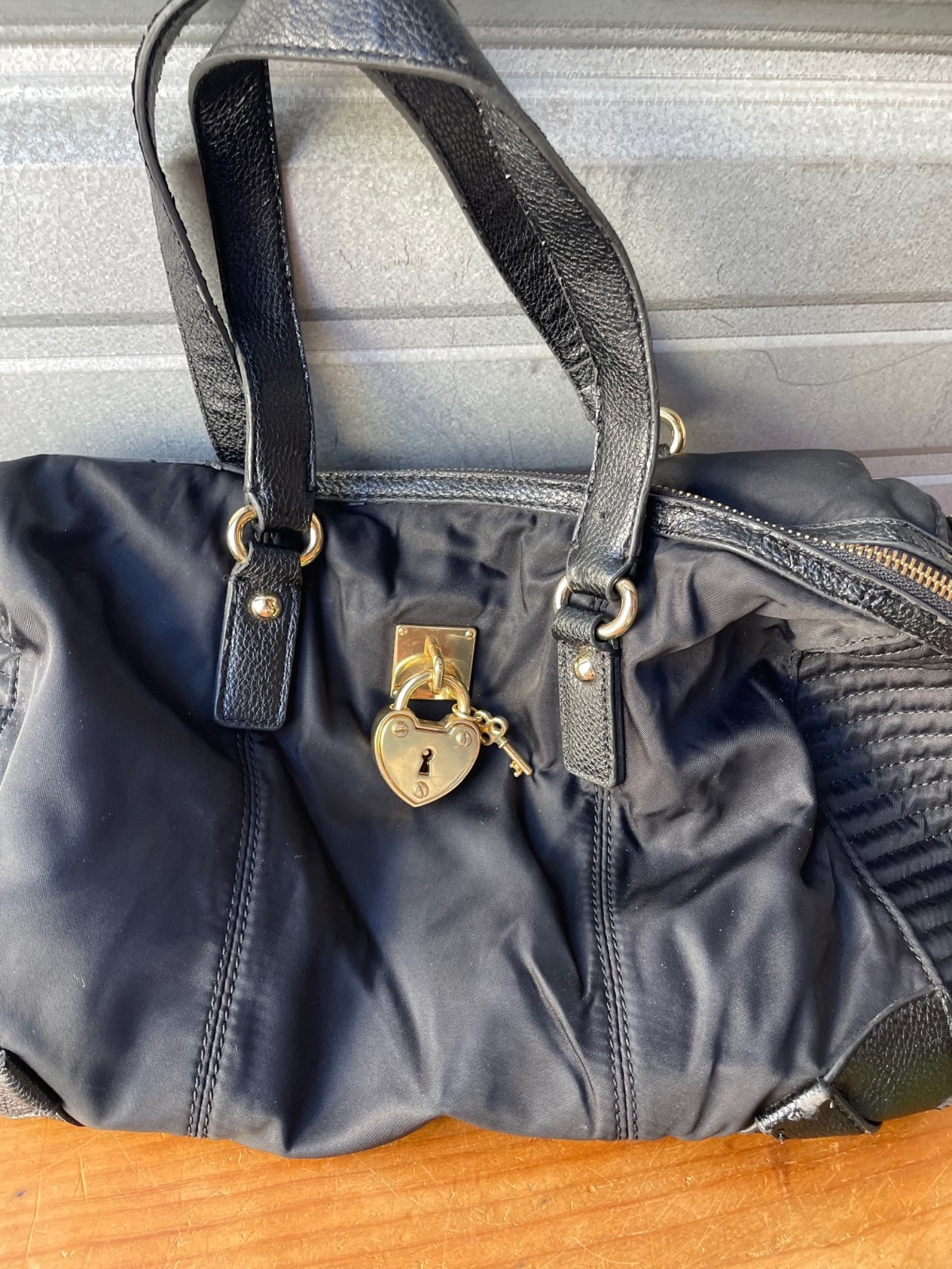Vintage Y2K Juicy Couture Black Nylon Tote Shoulder Bag Lock & Key Charm