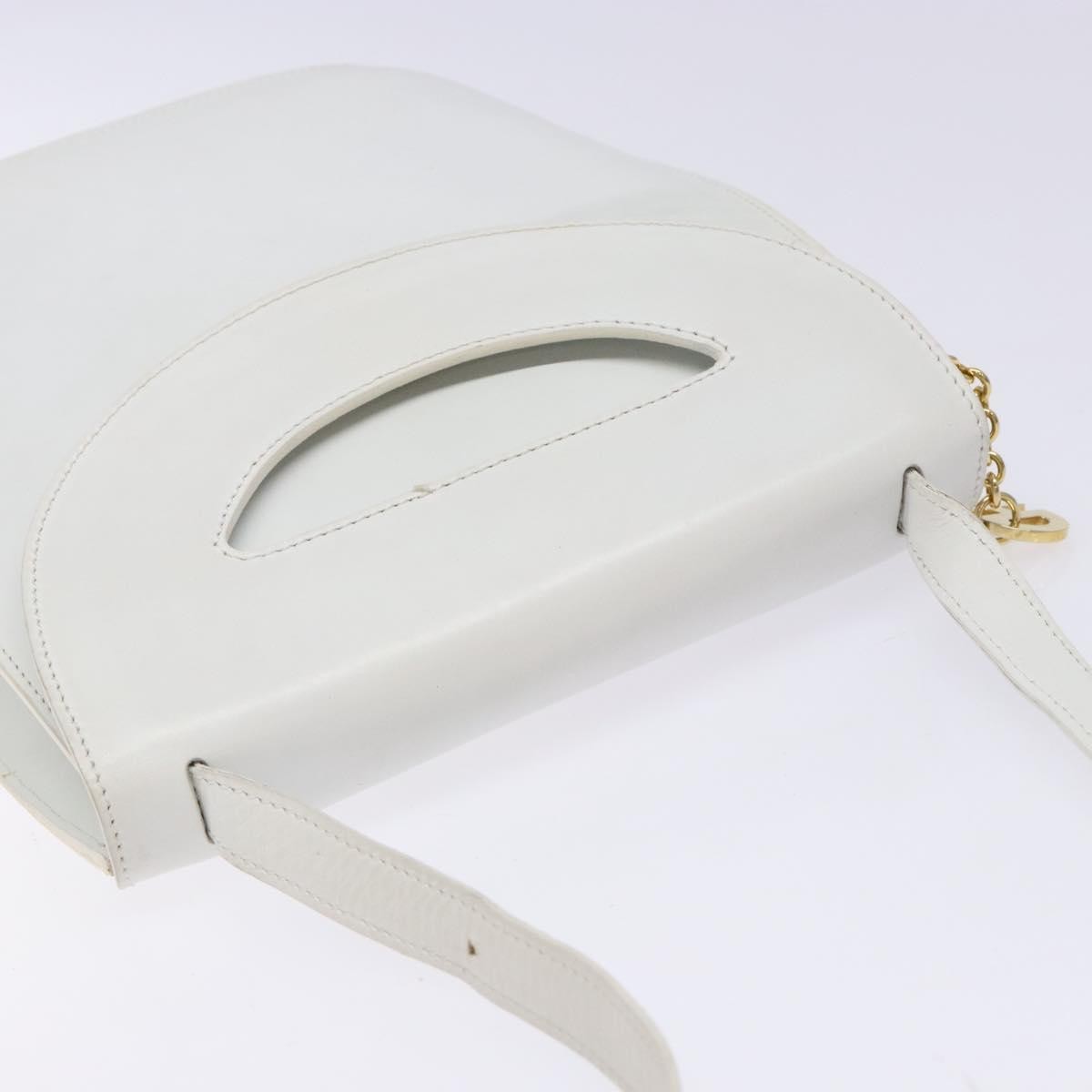 CELINE Shoulder Bag Leather Gold White Auth 138388