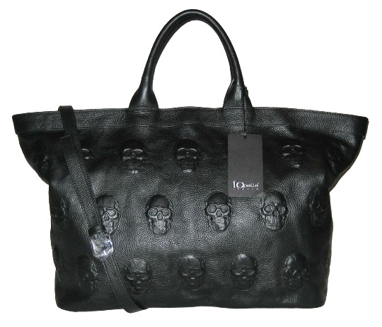 IO PELLE ITALIA Large SKULL Embossed Leather Shoulder Bag Tote MSRP$695 NWT