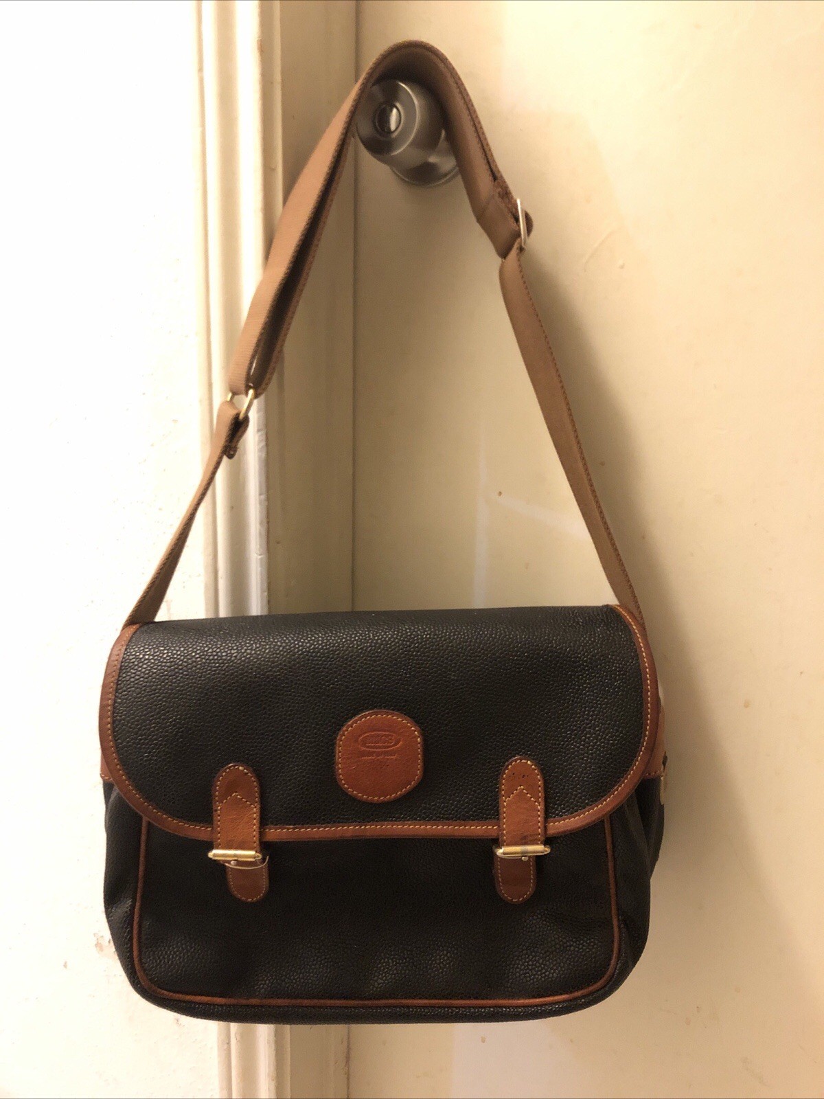 BRIC’S Italy Vintage Leather Canvas Briefcase Messenger Work Bag Made in Italy