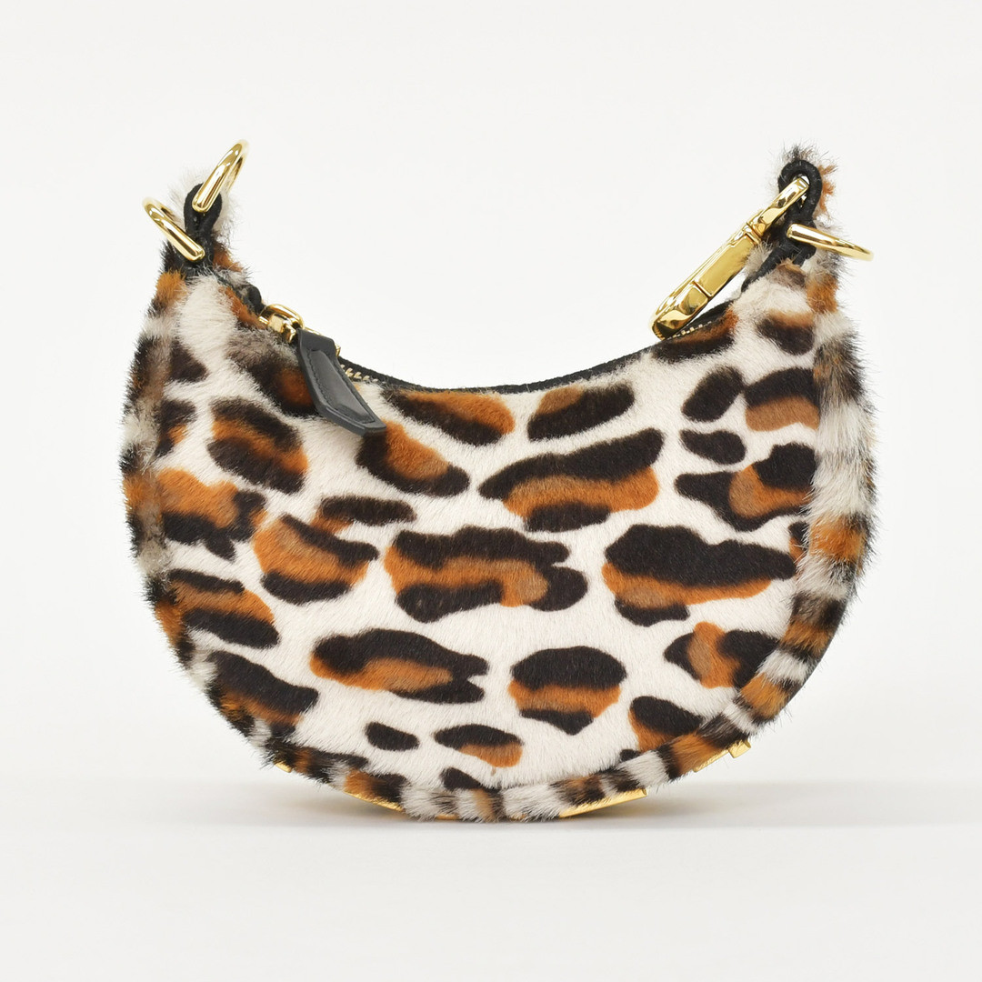 FENDI Graphy Mini 7AS089 Ponyhair Leopard Handbag White Brown GHW Italy NM Authe
