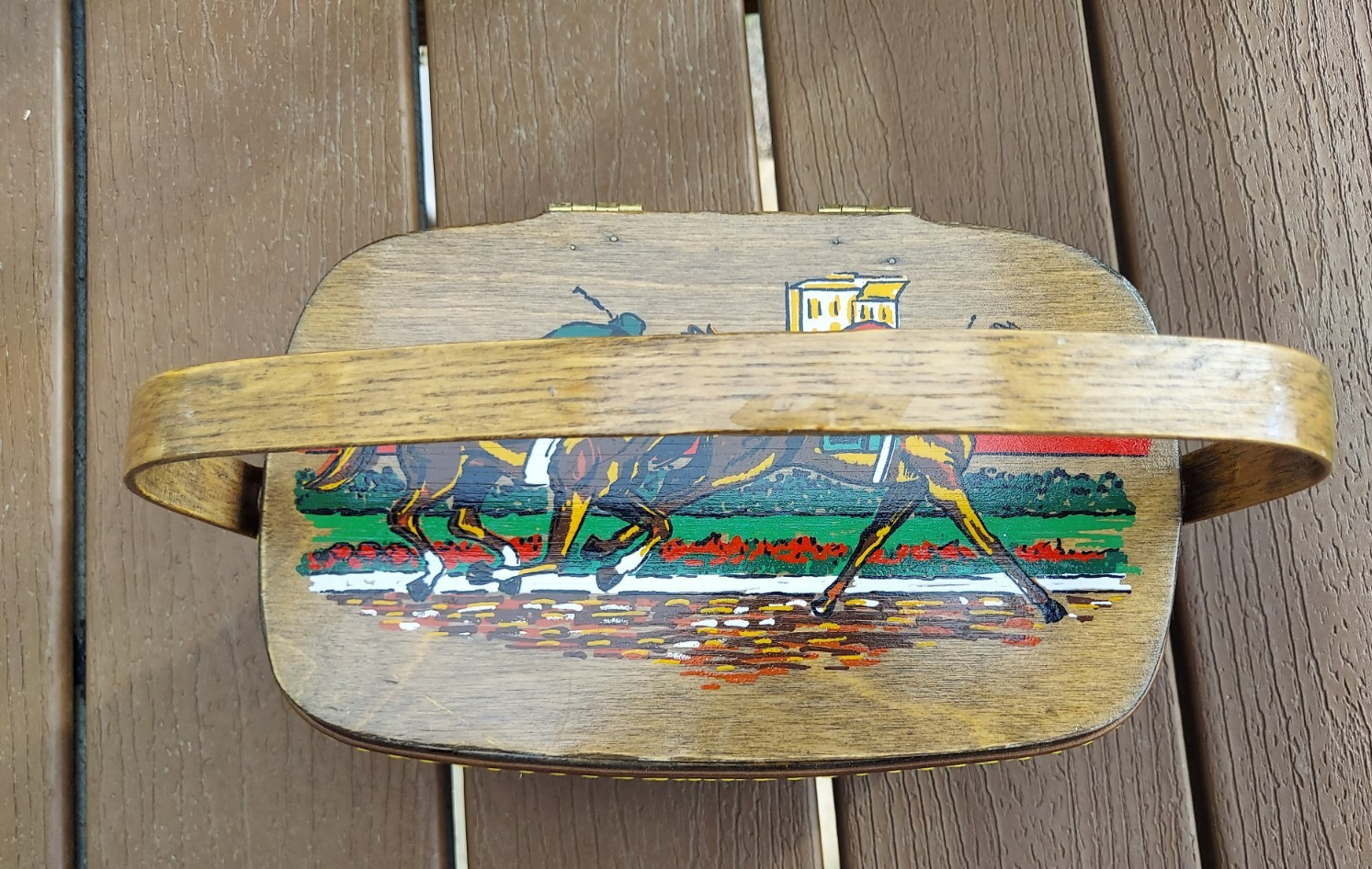 Signed Caro Nan Wood Basket Purse ~ Horse Racing Theme for Hershey Country Club