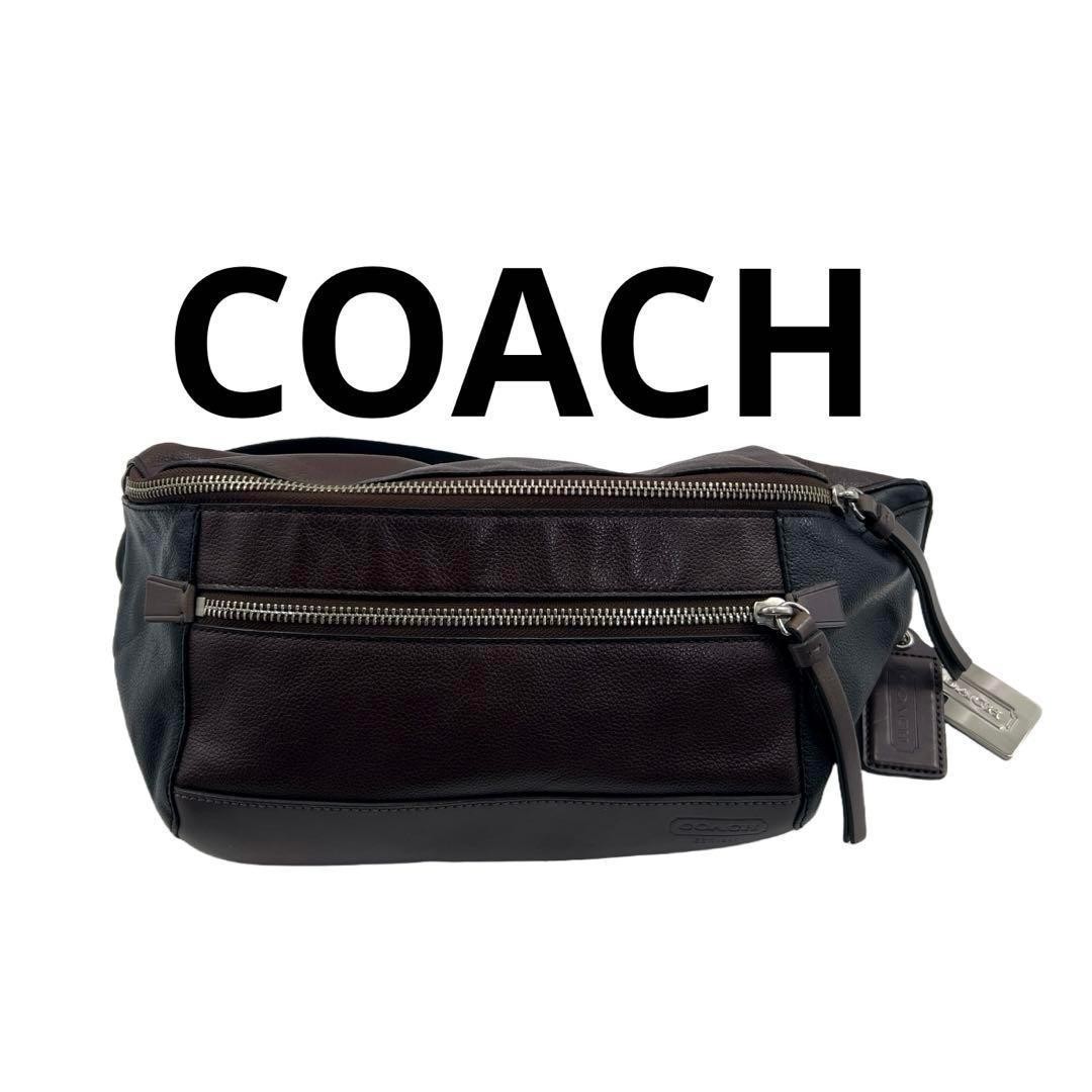 COACH Leather Waist Bag Women Preowned Adjustable Strap 65-107cm Silver Hardware