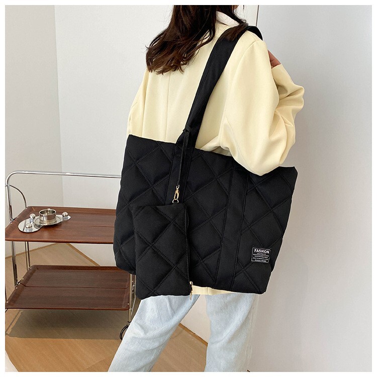 Canvas Puffer Tote Bag Women Puffer Tote Bag Quilted Puffy Handbag Shoulder Bag