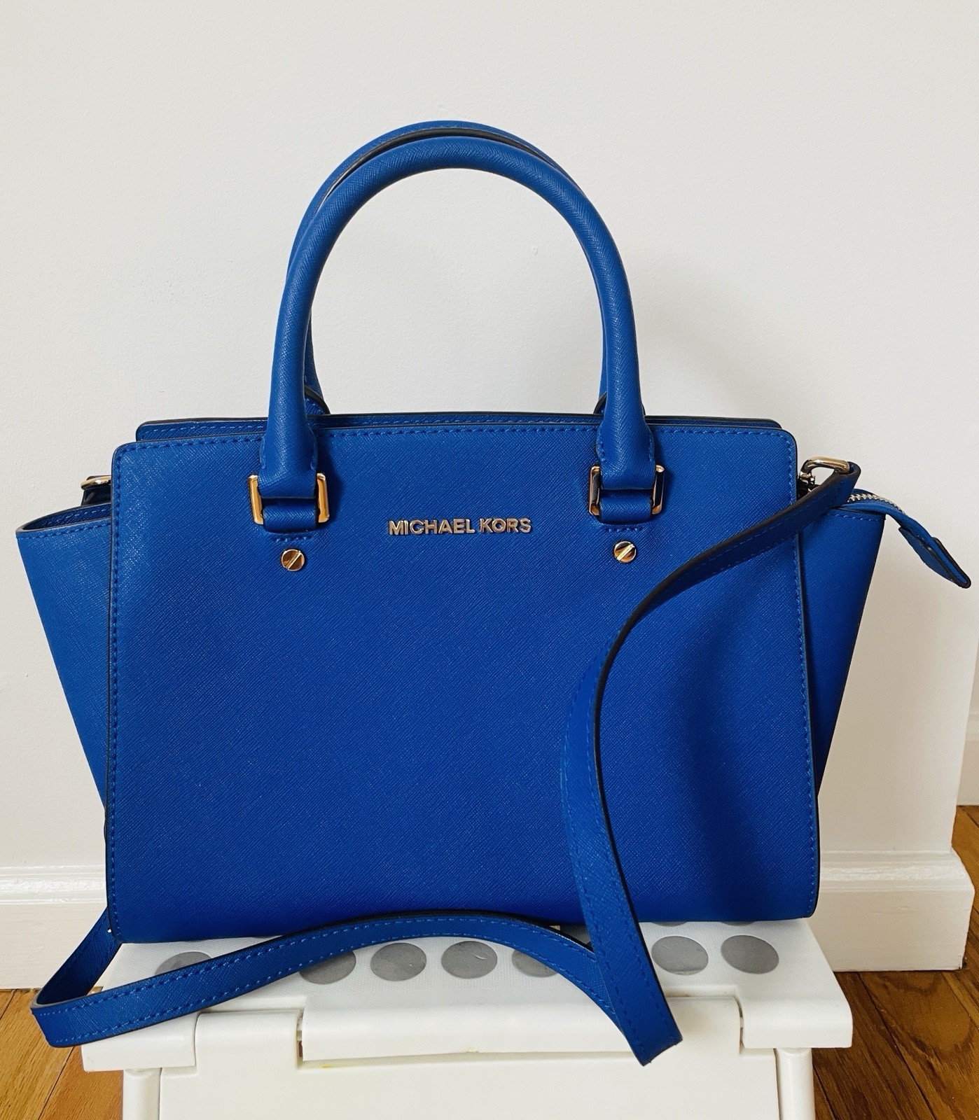 Michael Kors Electric Blue Satchel Handbag 14x9x5 w/ Gold Hardware