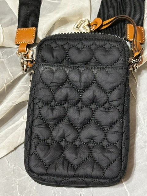 Brighton Kora Mini Utility Bag Heart Strap Black Quilted Cross Body Purse USED