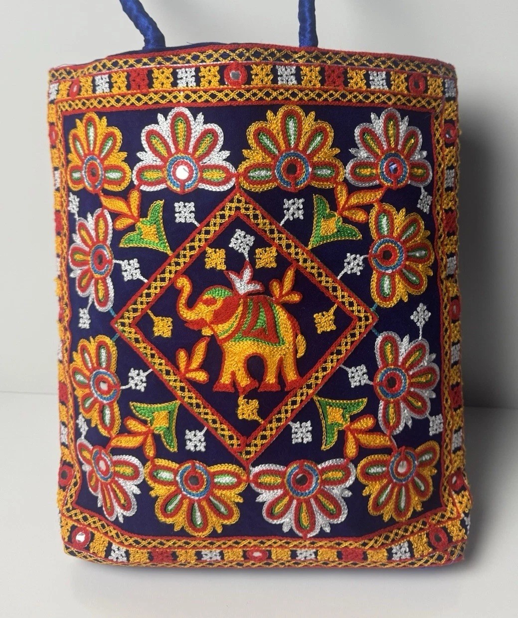 Handmade Embroidered Elephant Tote Bag Indian Ethnic Shoulder Handbag No Zipper