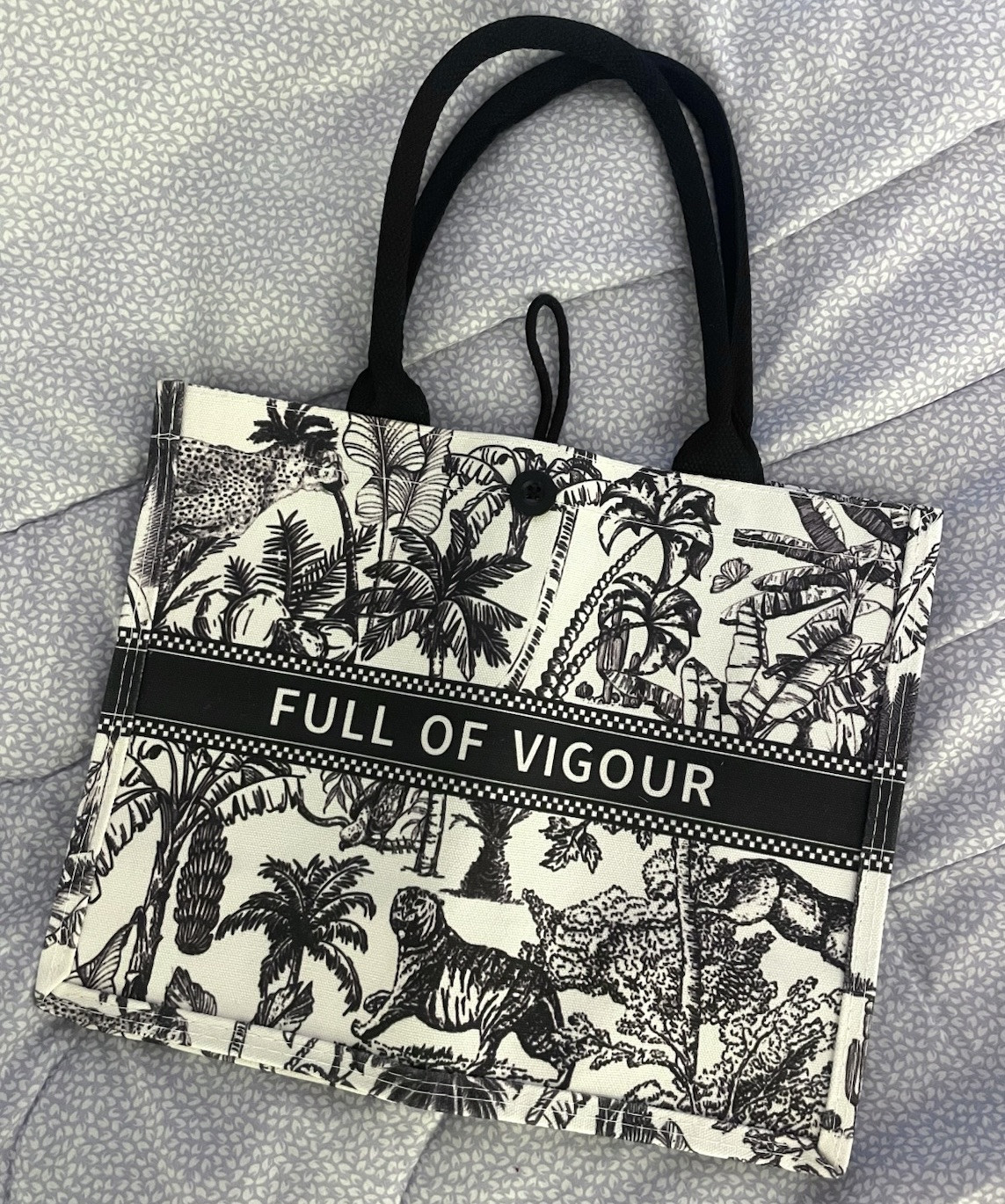 Black Jungle Top Handle Canvas Tote Bag Rainforest Cute Books Full of Vigour NEW