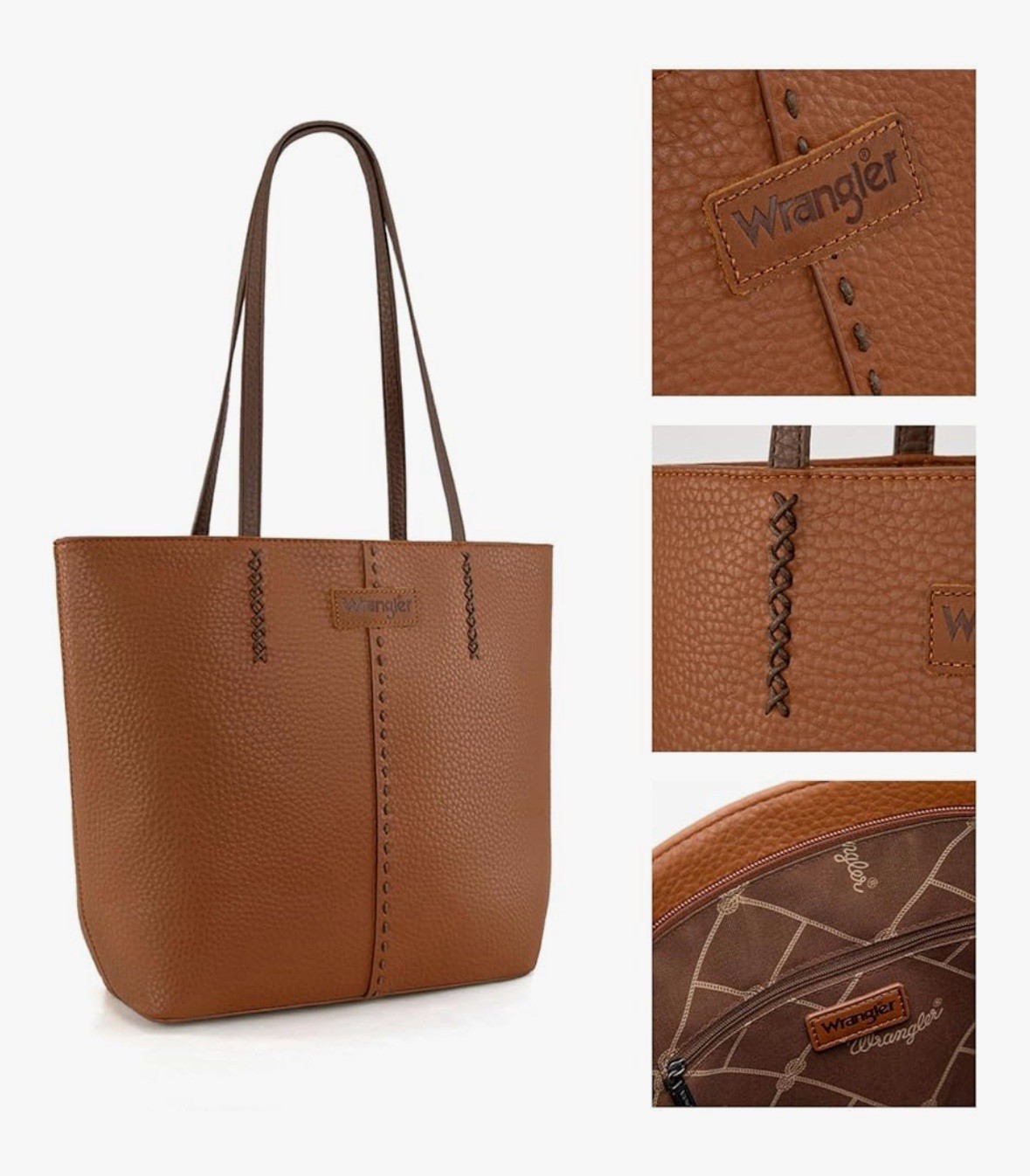 Wrangler Women’s Tote Bag Shoulder Purse Coffee Brown Faux Leather NEW