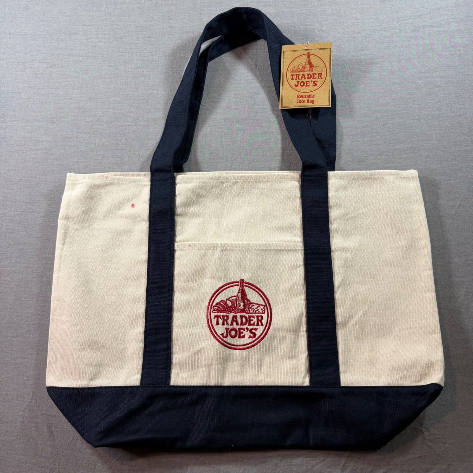 Trader Joe’s Canvas Tote Bag Unisex OS Navy Blue NWT Spotted Reusable Grocery