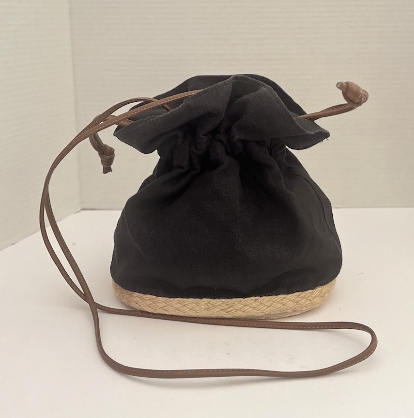 Talbots Women’s Black Linen Drawstring Bucket Bag Purse EUC SALE!