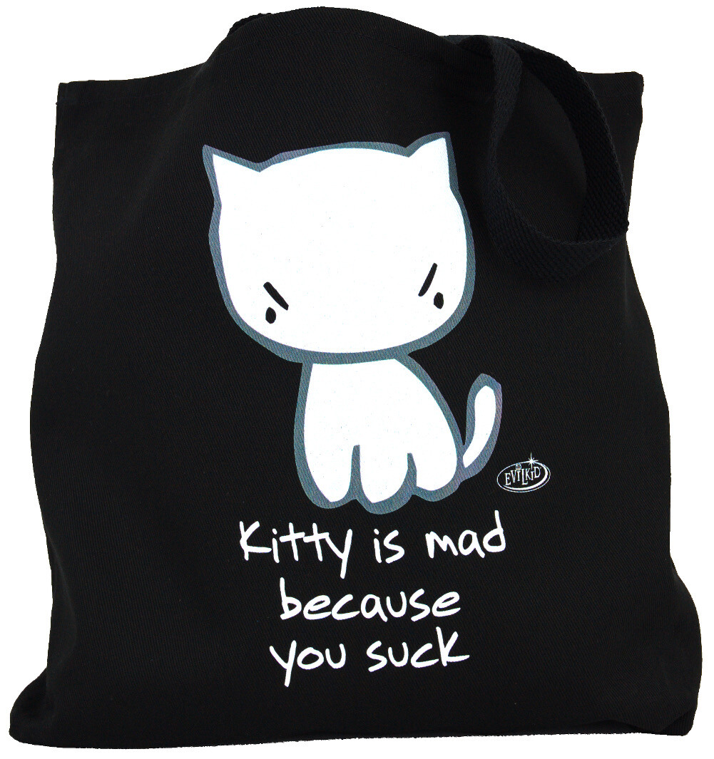 Kitty Is Mad Because You Suck Evilkid Angry Cat Black Cotton Tote Attitude New
