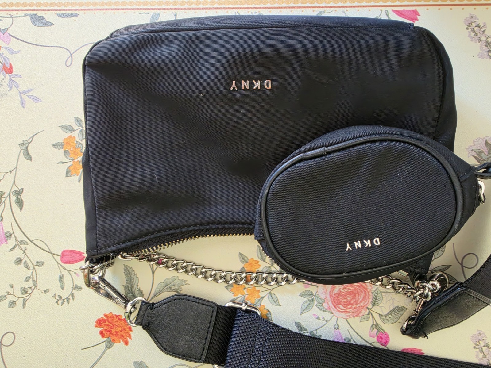 DKNY Carlo Pouchette Chain Strap & Shoulder Strap Bag Crossbody Black