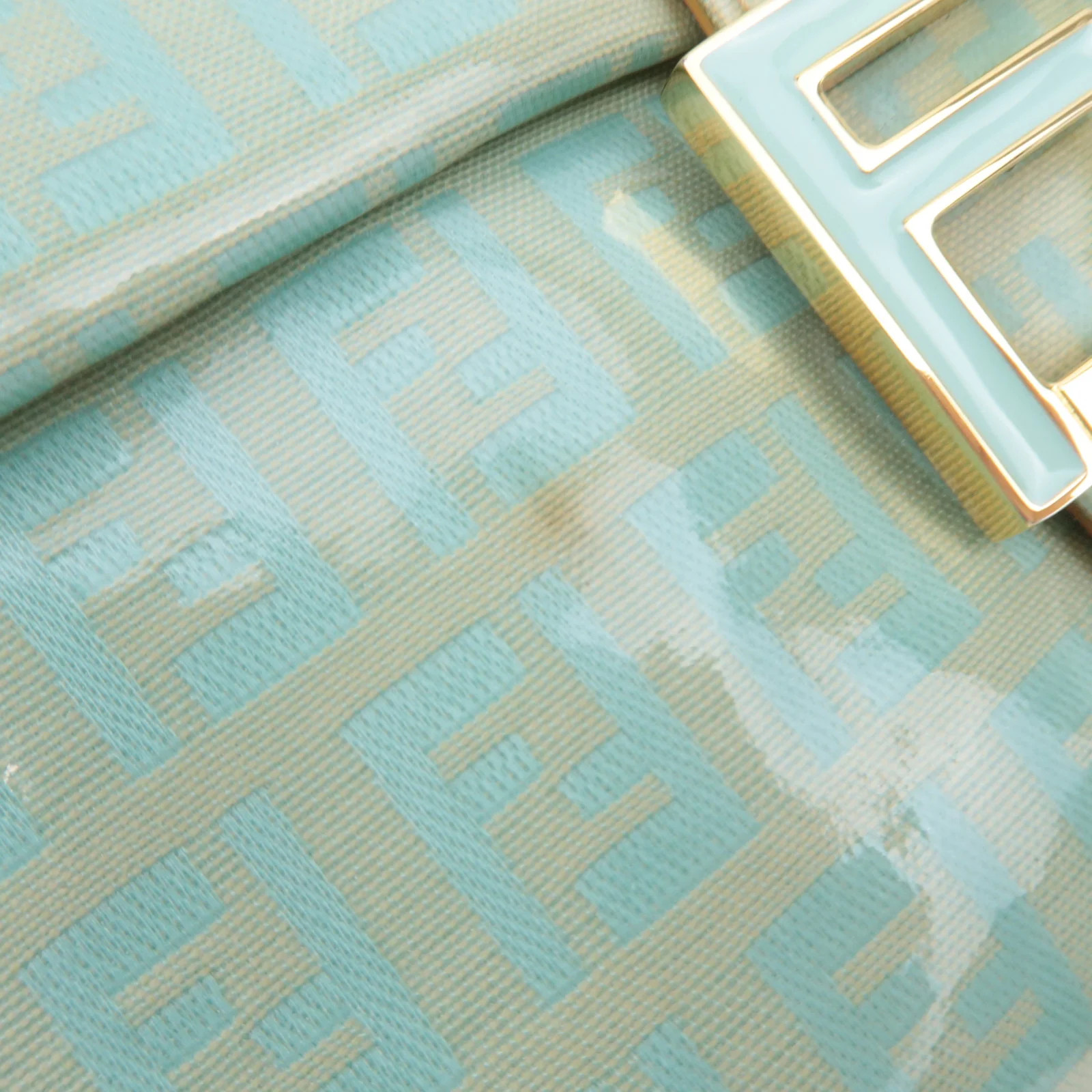 FENDI Zucchino Mamma Baguette Vinyl Leather Shoulder Bag Light Blue 26424 Auth