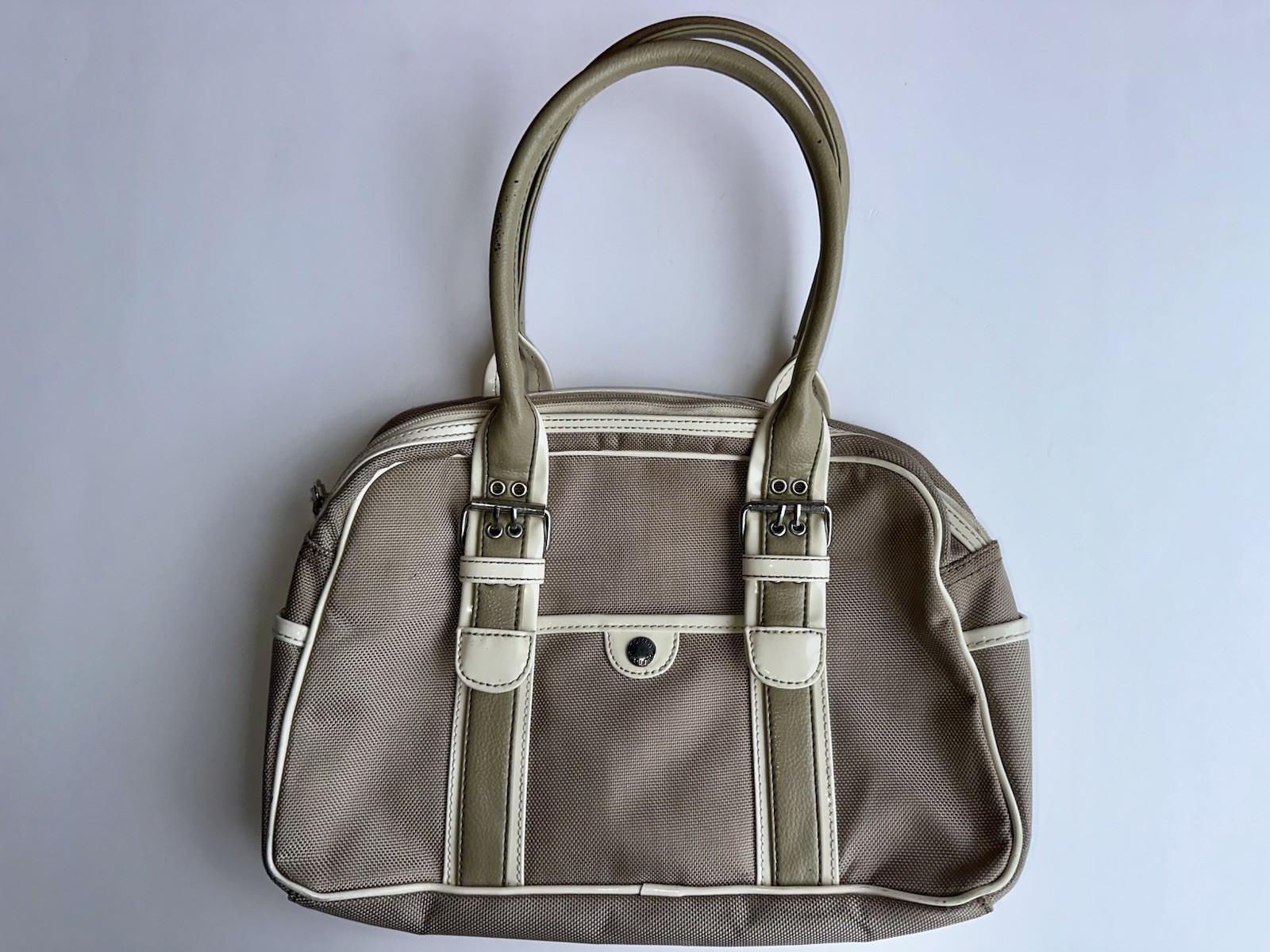 Tommy Hilfiger Vintage Y2K Utility Canvas Shoulder Bag Beige Taupe Purse