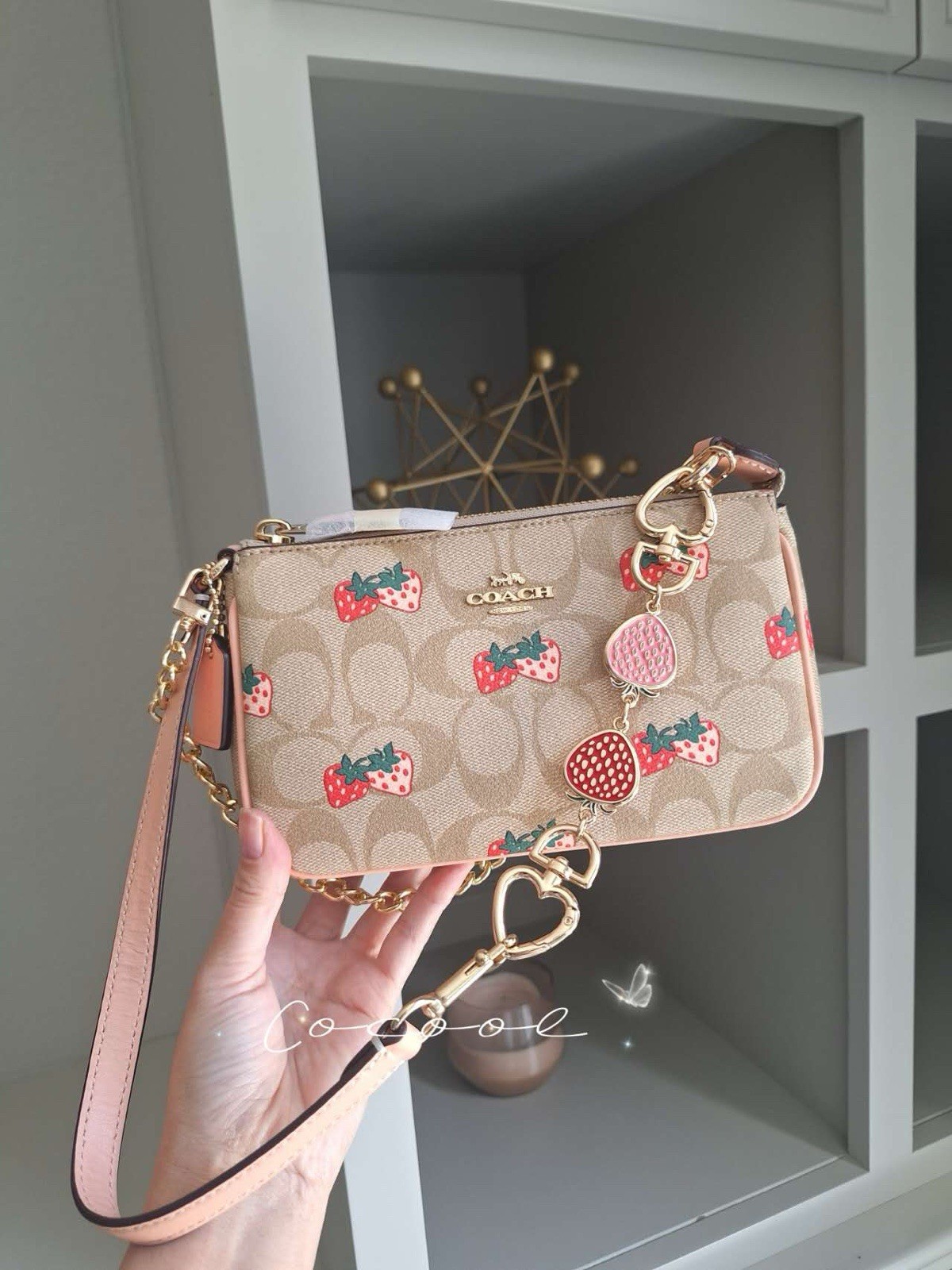 NWT Coach CB603 Nolita 19 In Signature Canvas With Strawberry + extended chain